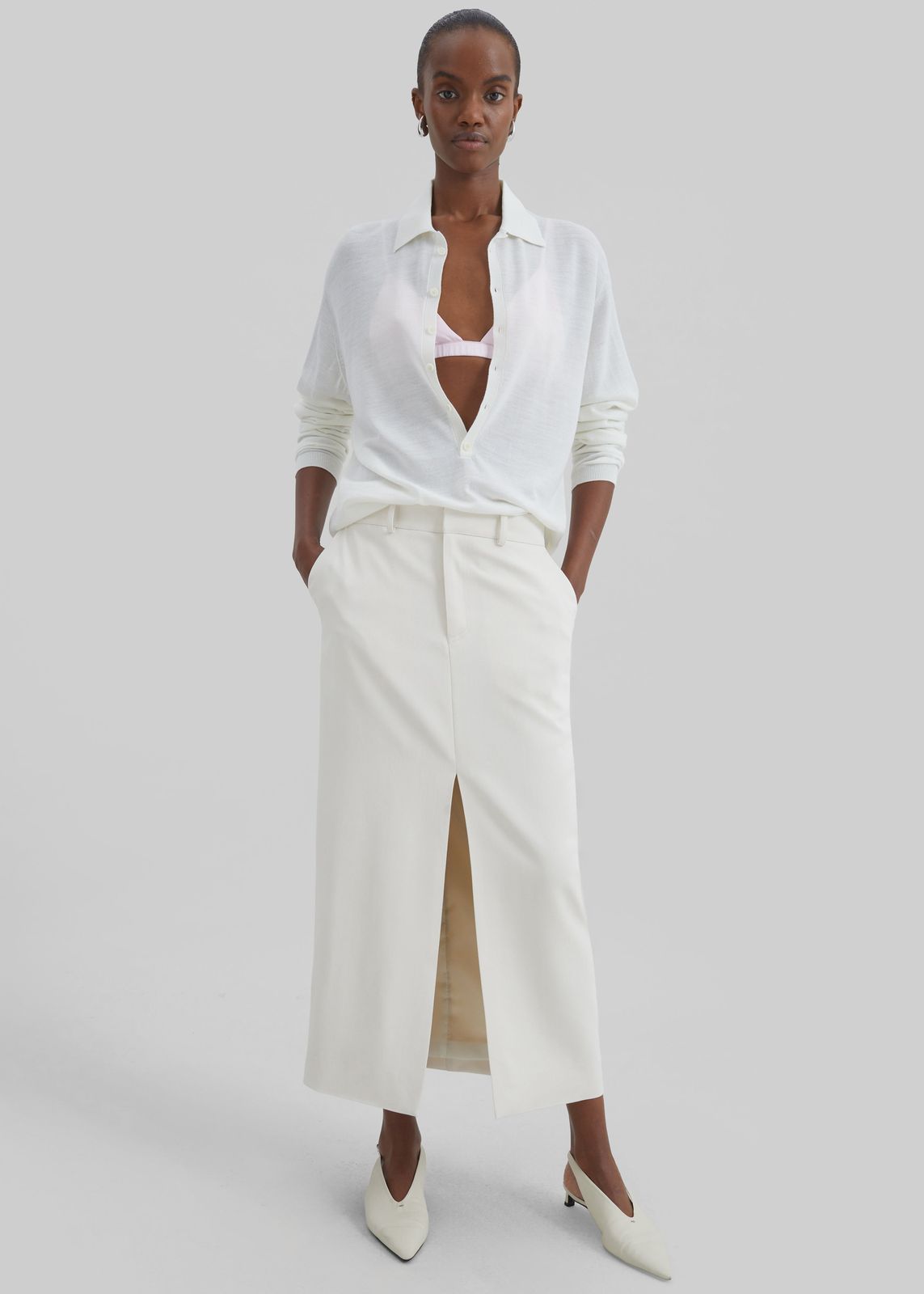 Maybelle Front Slit Midi Skirt - Off White
