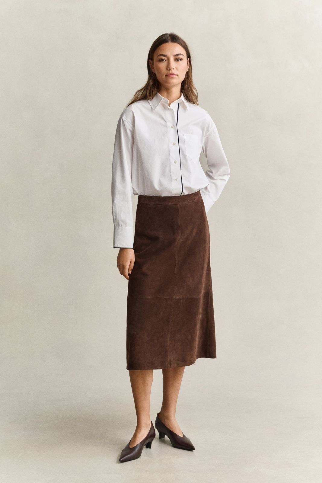 Flared Suede Skirt - DEEP BROWN
