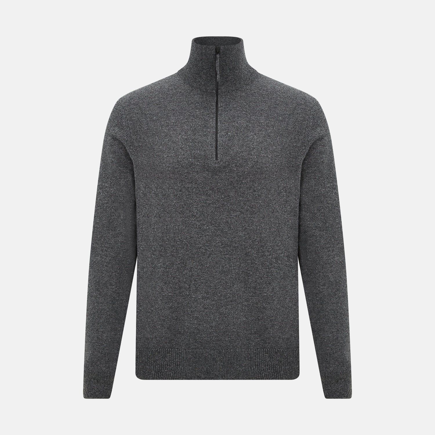 Charcoal Grey Melange Half-zip Cashmere Jumper