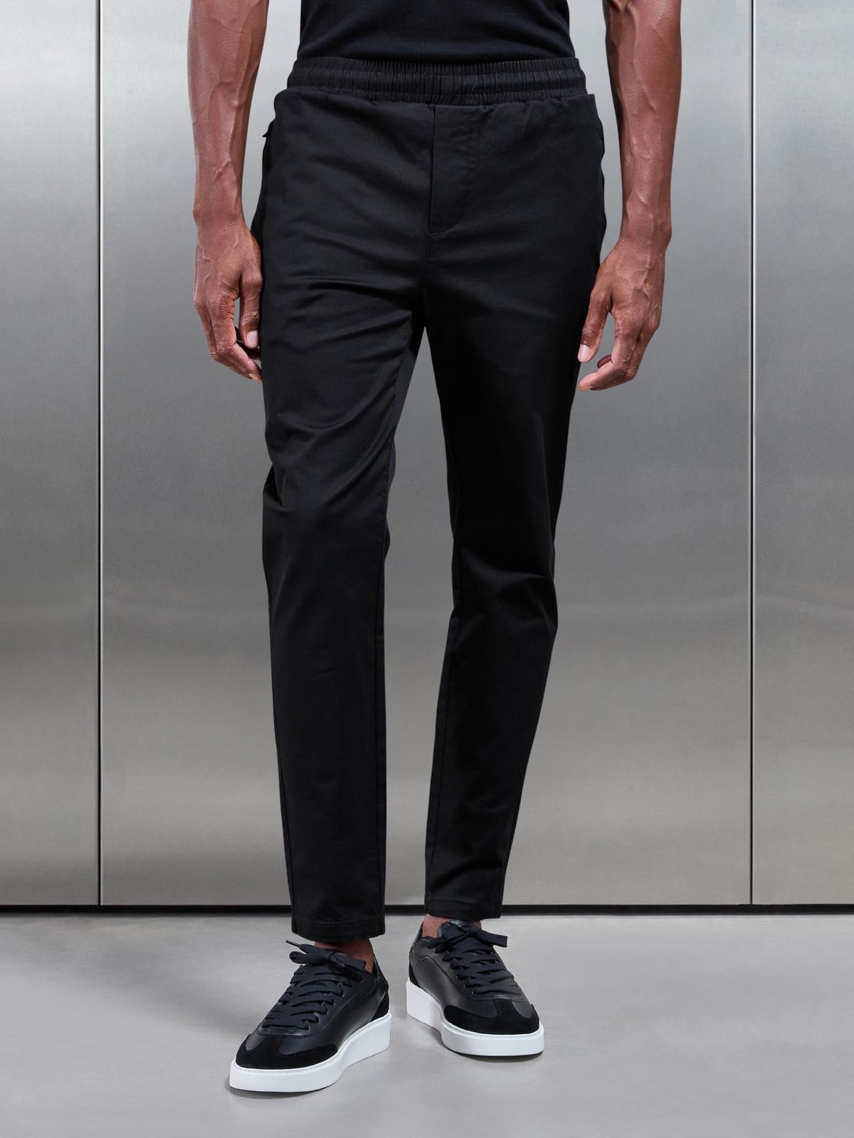 Tailored Drawstring Chino Trouser in Black