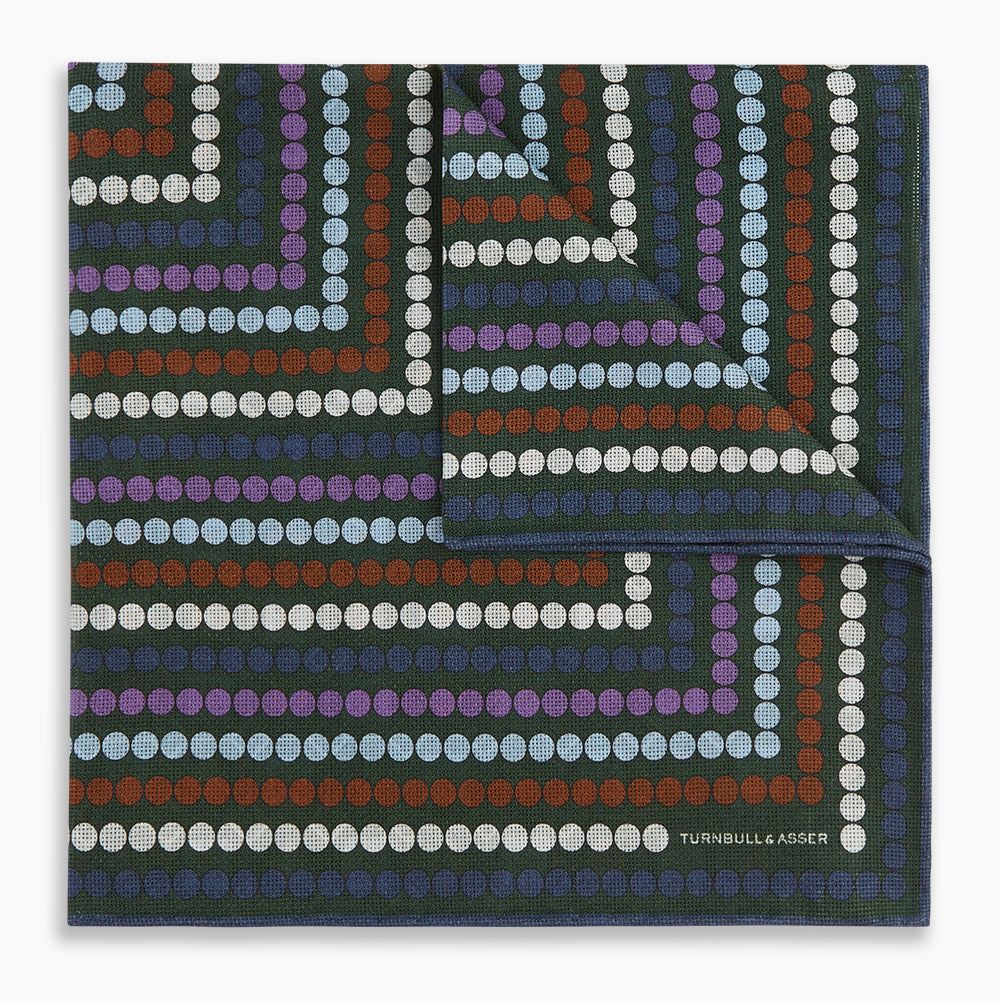 Forest Green Dots And Floral Tile Double-sided Silk Pocket Square