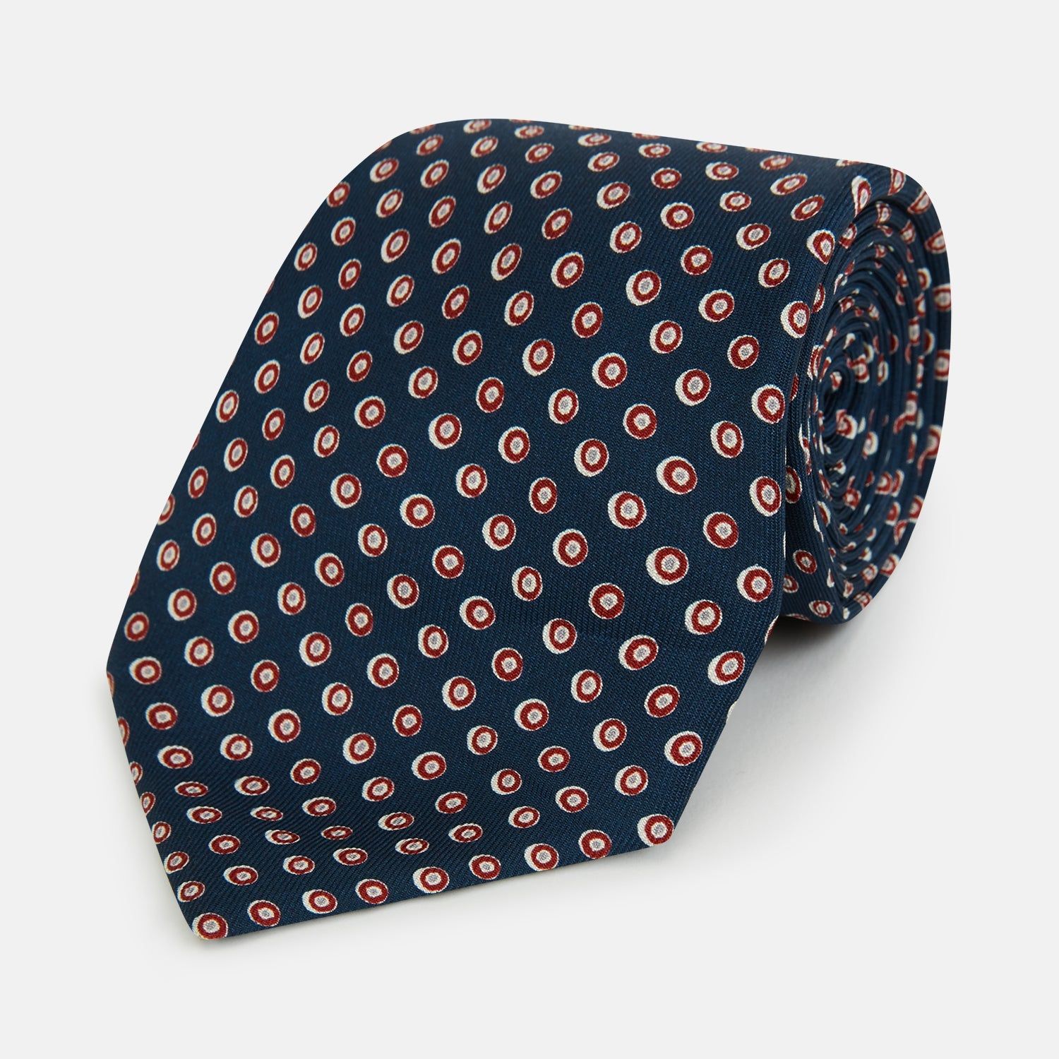 Navy And Red Circle Foulard Silk Tie