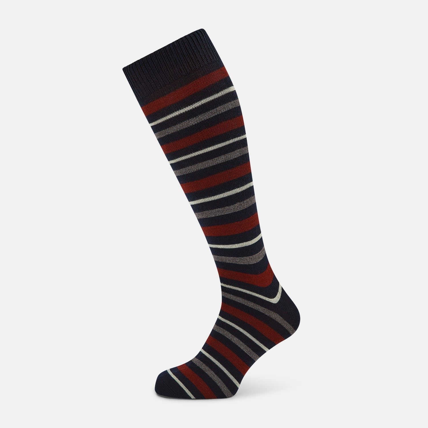 Burgundy & Navy Striped Wool Long Socks