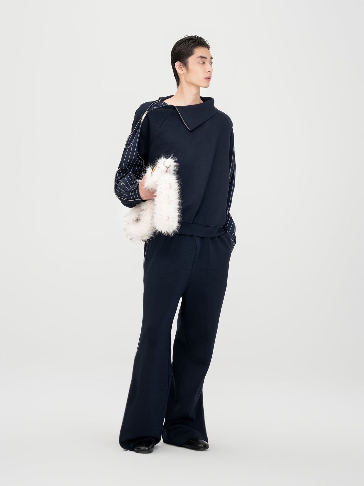 NAVY PATCHWORK STRIPED PANTS