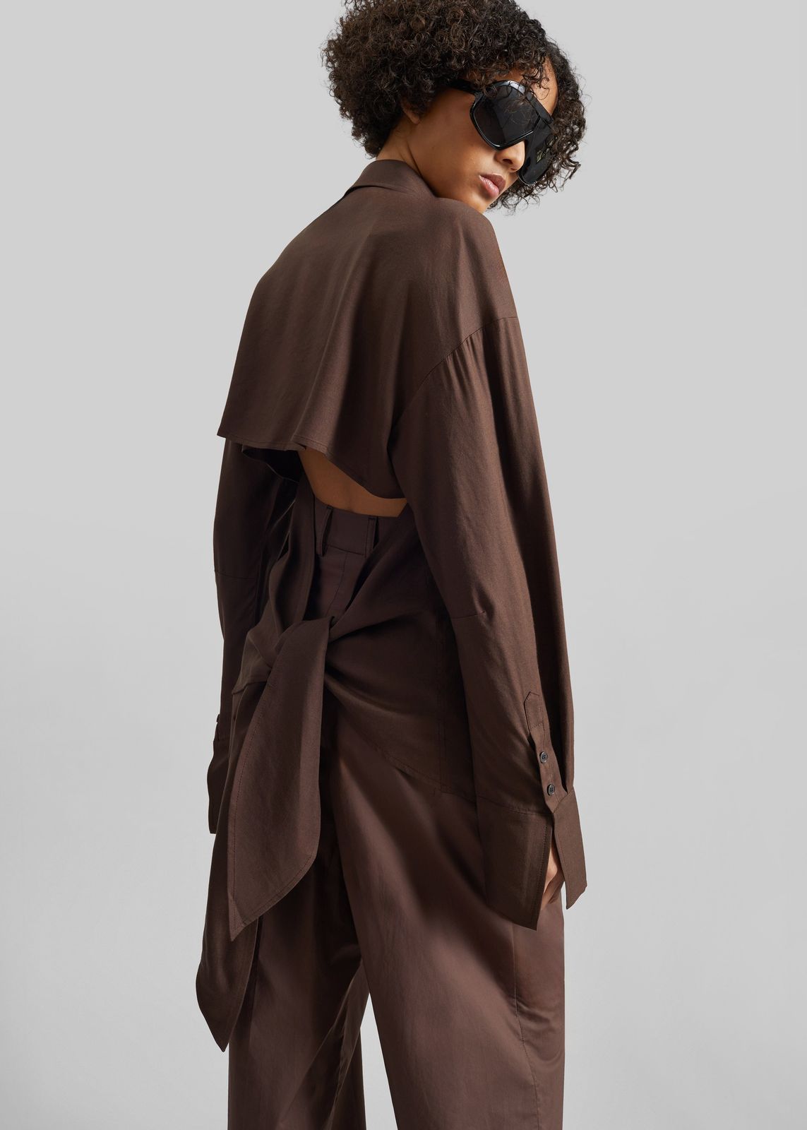 Velia Cut-Out Back Shirt - Brown