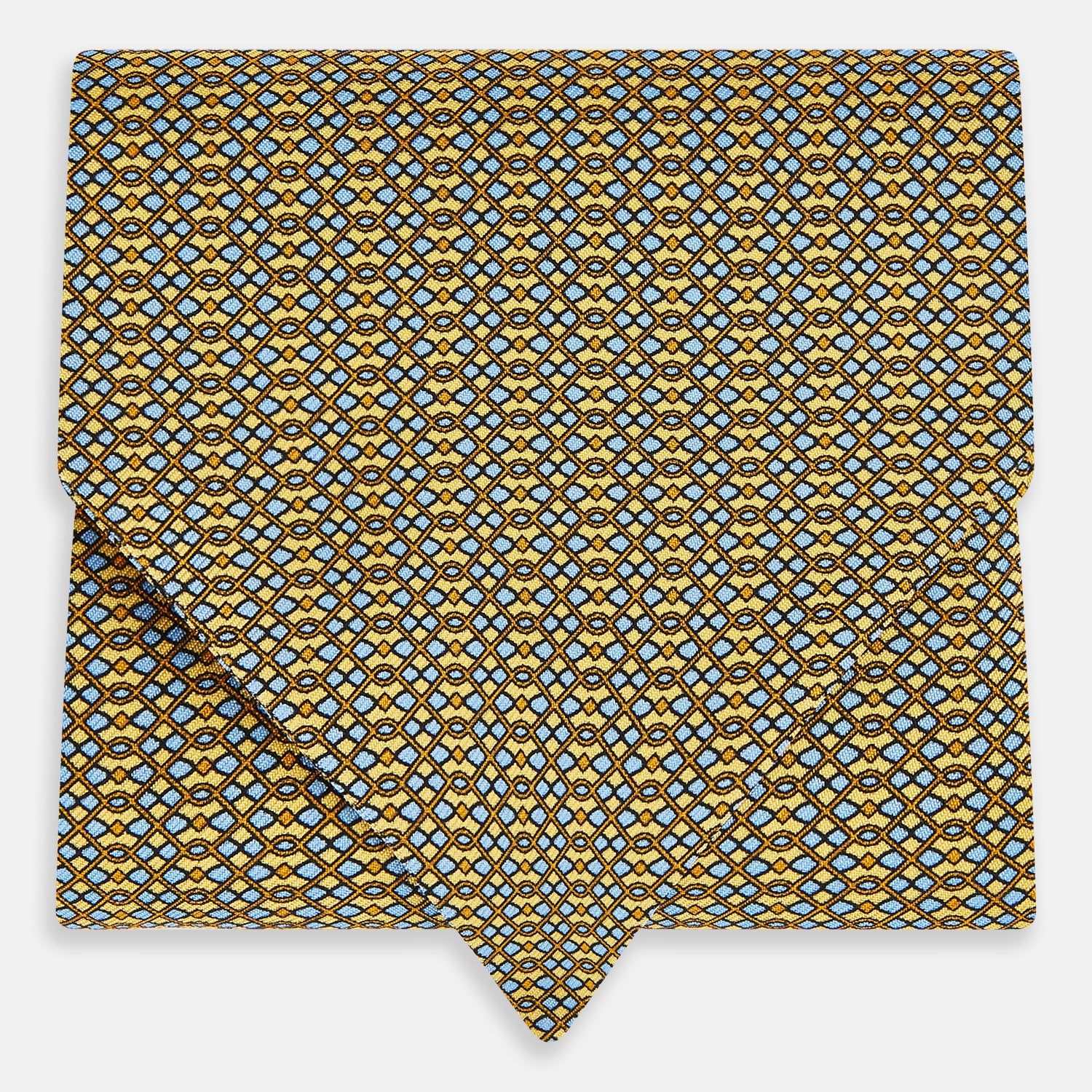 Yellow Geometric Lattice Damier Printed Silk Cravat