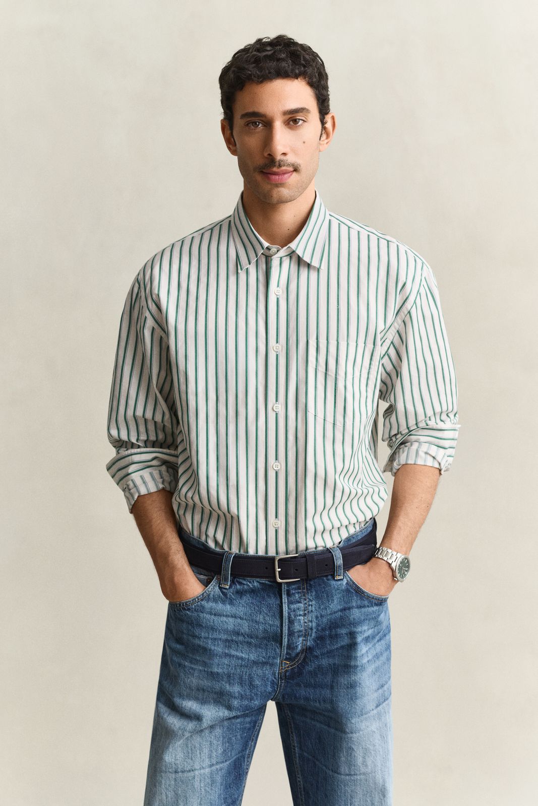 Dobby Striped Shirt - WILD GREEN