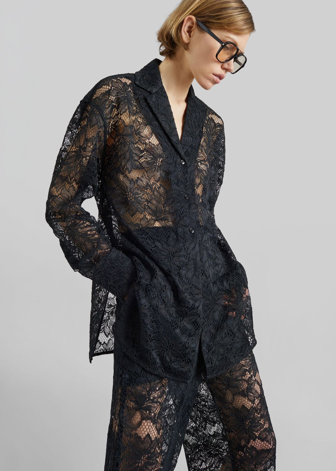 Sportmax Cachi Floral Lace Shirt - Black