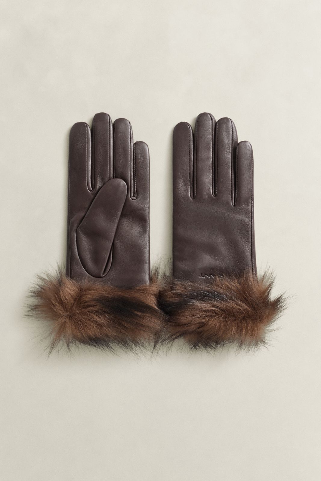 Shearling Cuff Leather Gloves - DEEP BROWN