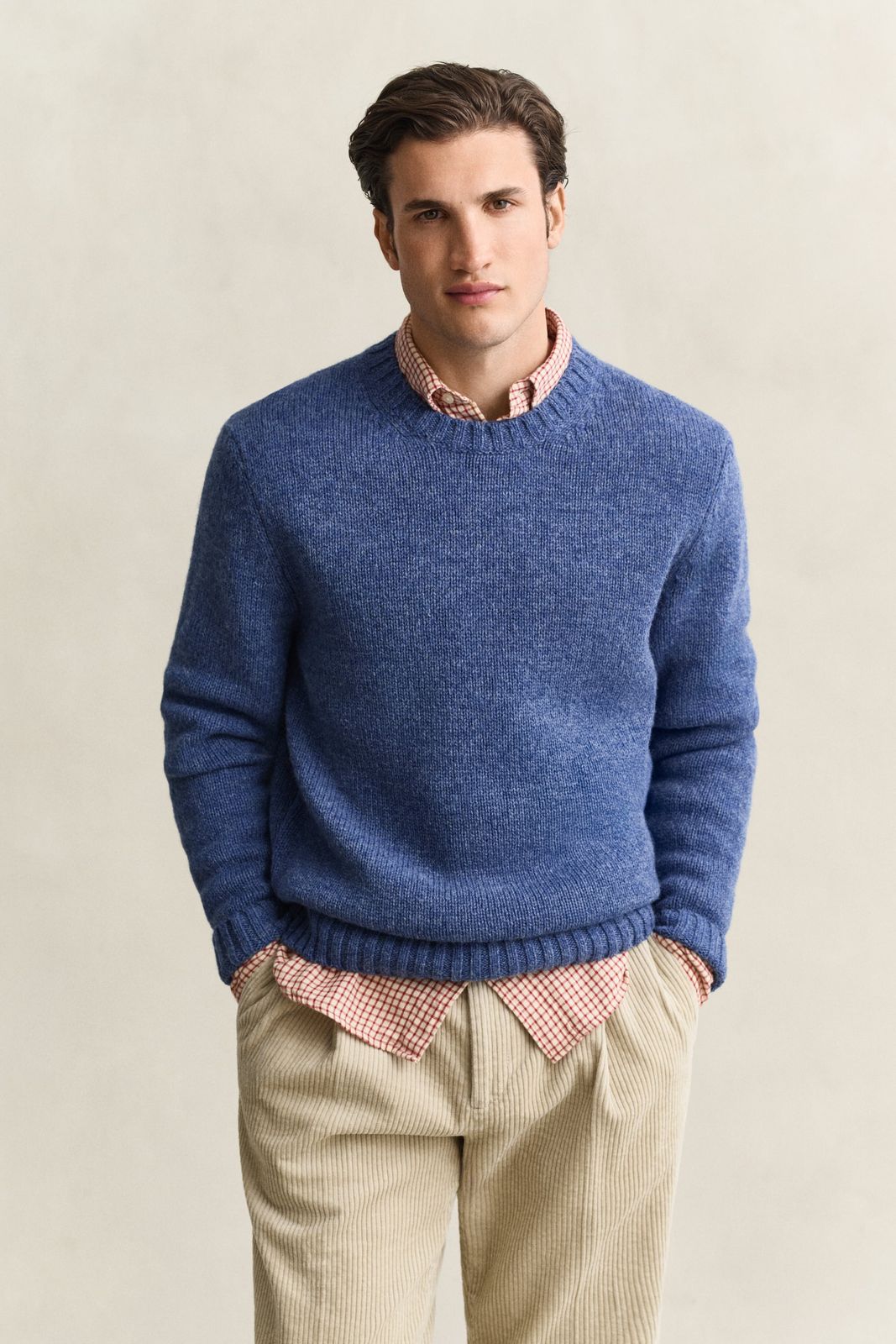 Brushed Wool Crew Neck Sweater - STONE BLUE MELANGE