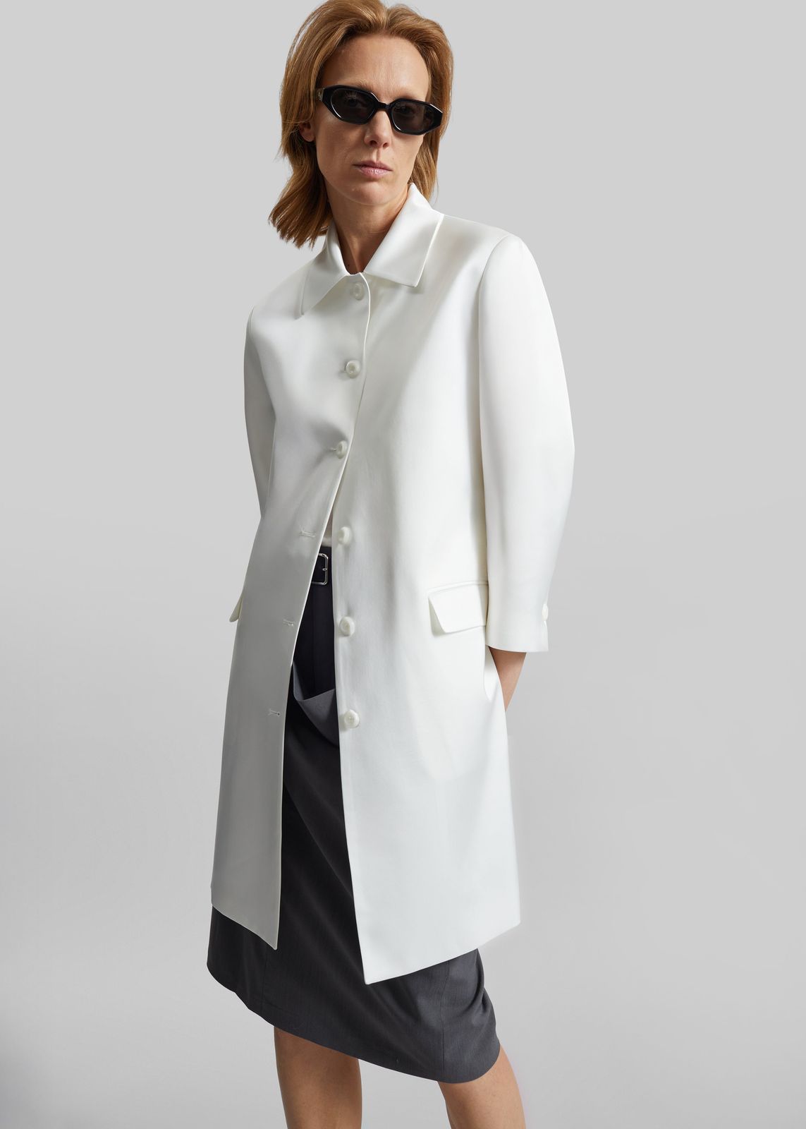 Vavin Satin Long Jacket - White