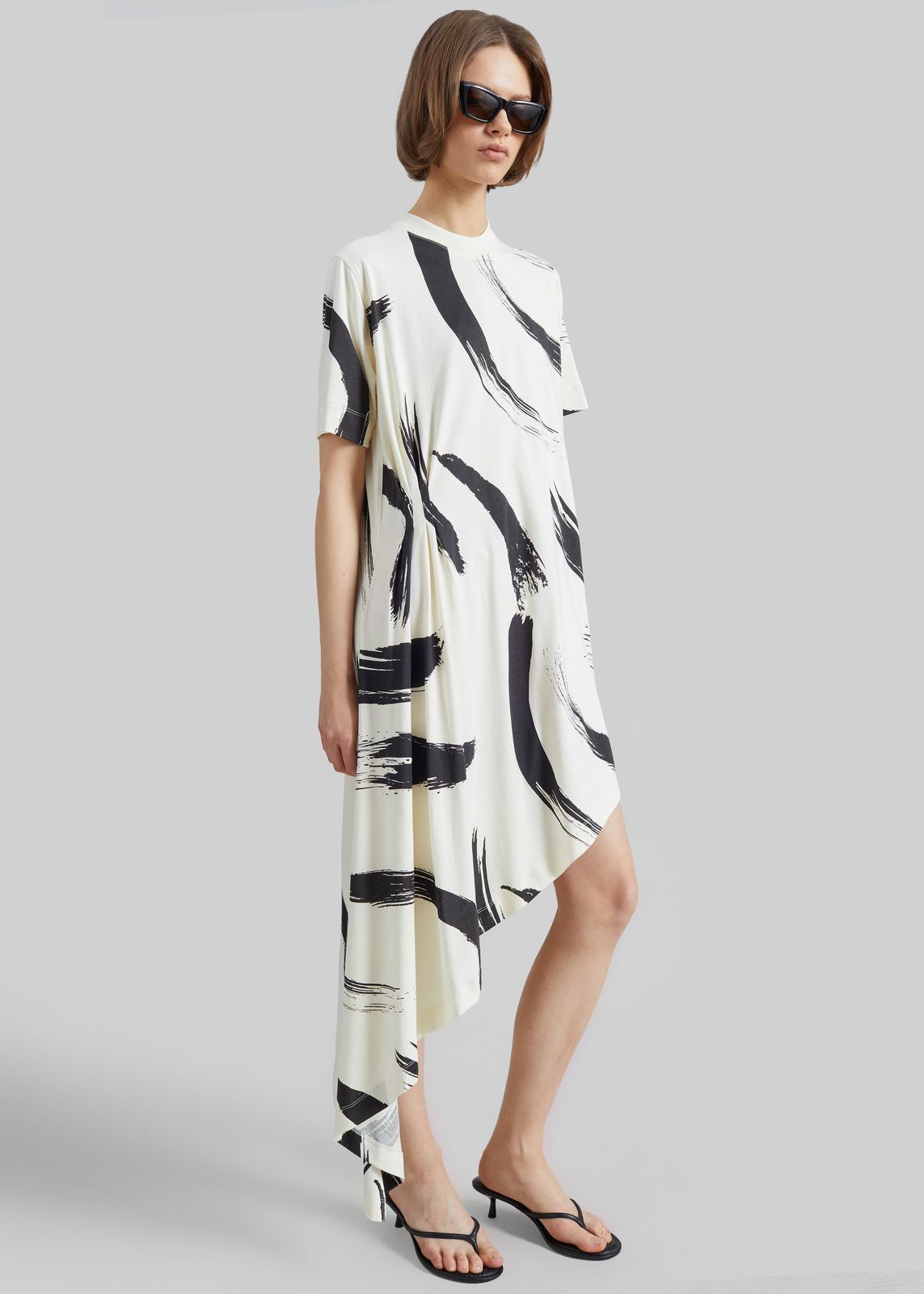 Loulou de Saison Liya Asymmetrical Cotton Dress - Ivory/Black