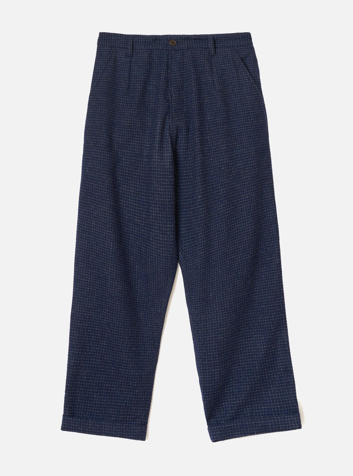 Navy Check Bobby Wool Mix Super Chino