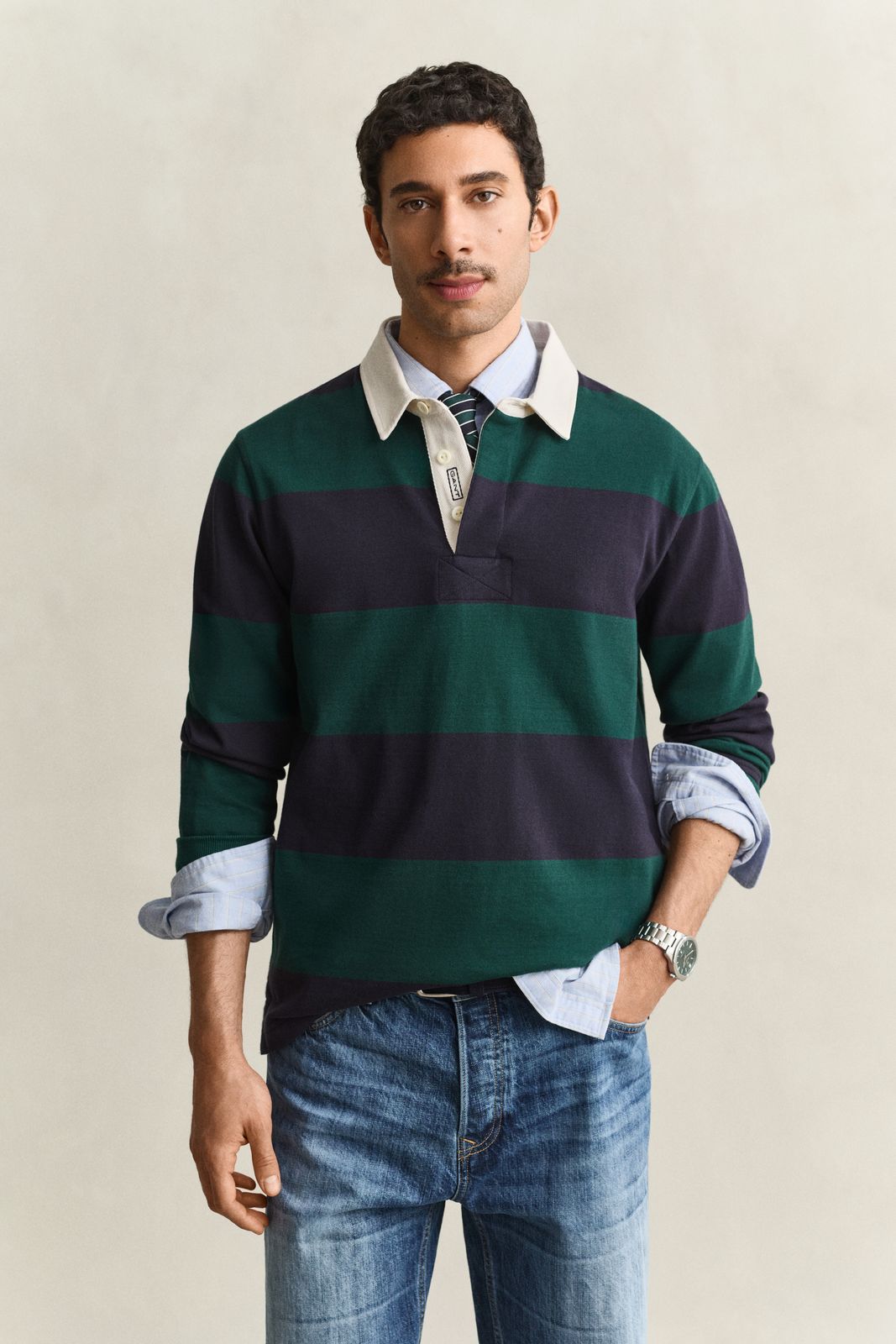 Striped Heavy Rugger - GREY MELANGE