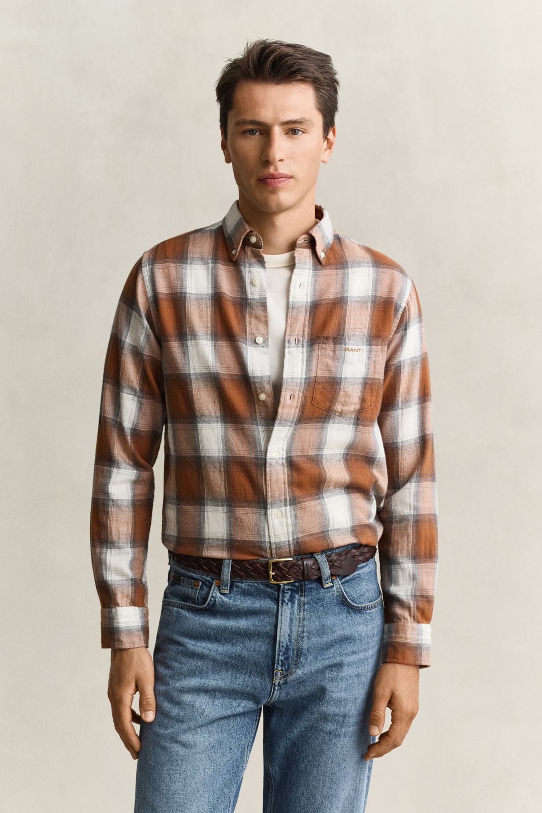 Checked Windblown Flannel Shirt - DRY SAND