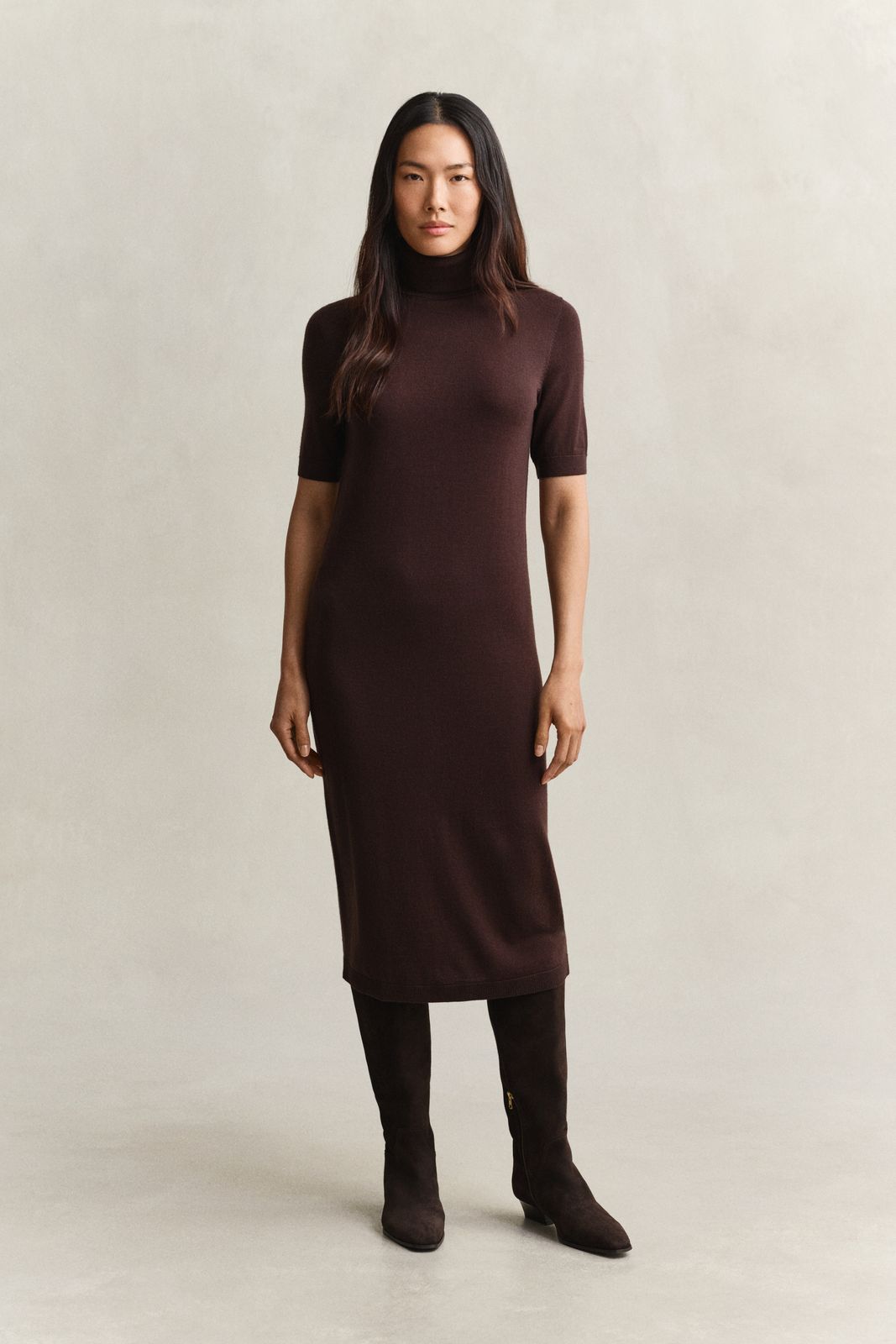 Merino Wool Turtleneck Dress - EVENING BLUE