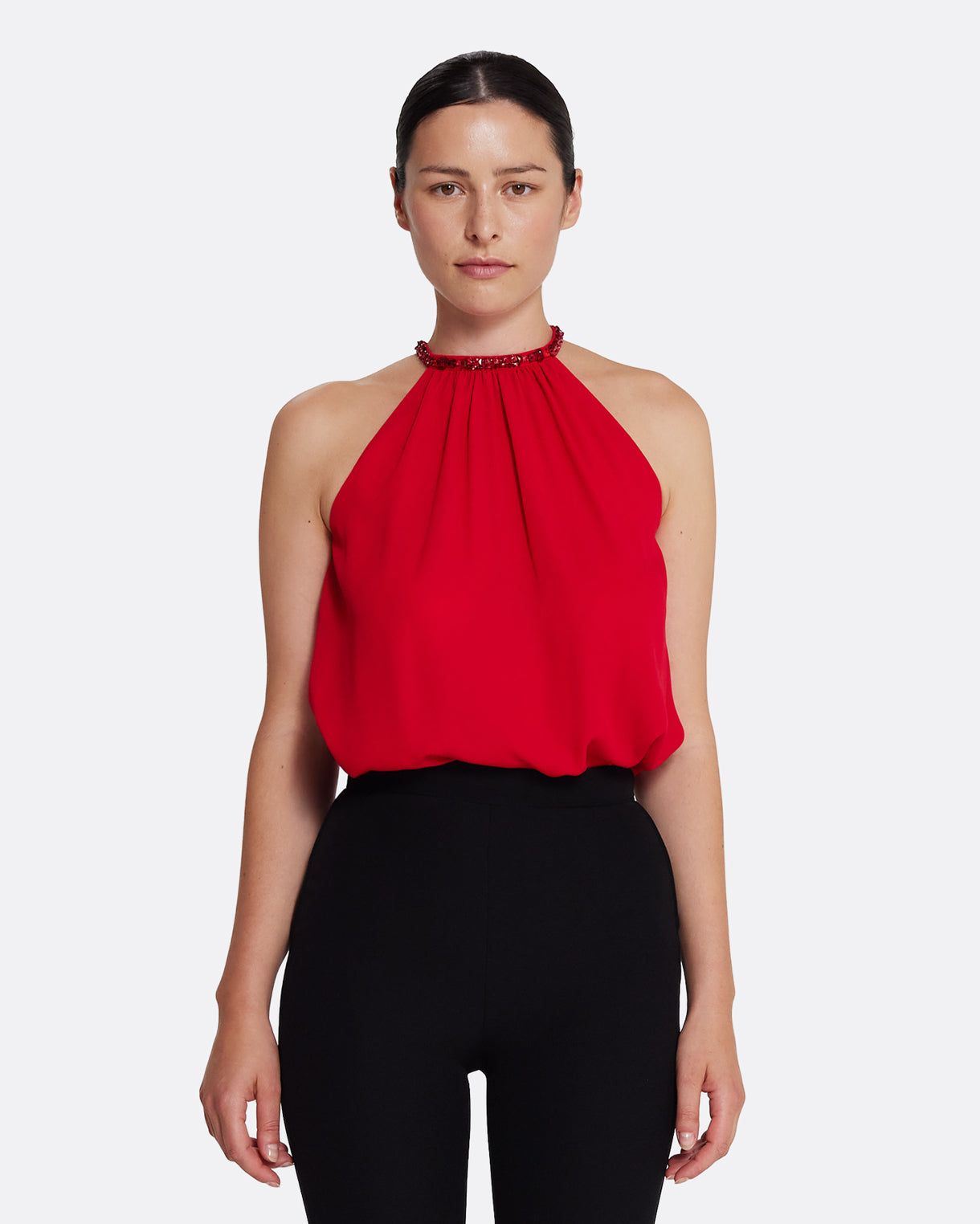 Lunetta Top in Azalea Red with Multi-reds