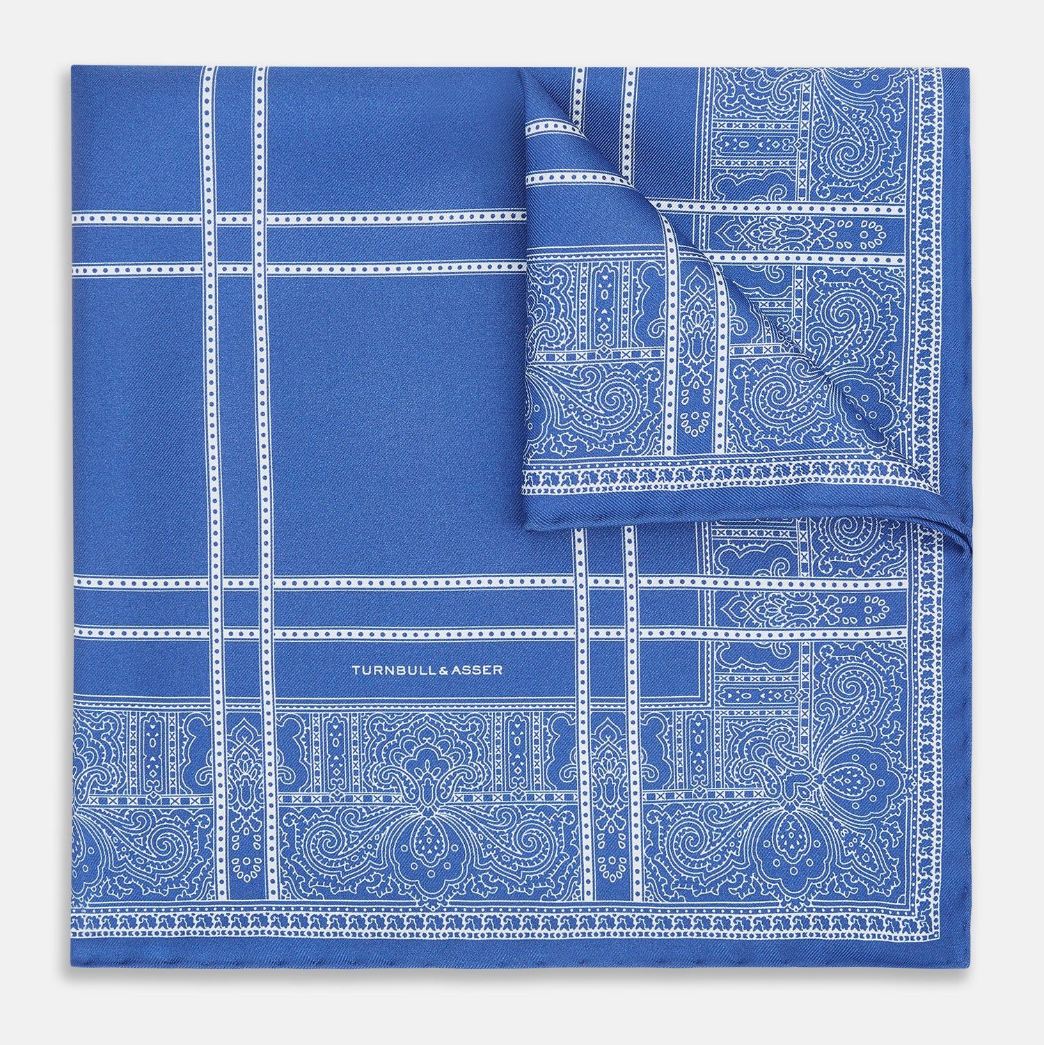 Avio Blue Paisley Bandana Patterned Silk Pocket Square