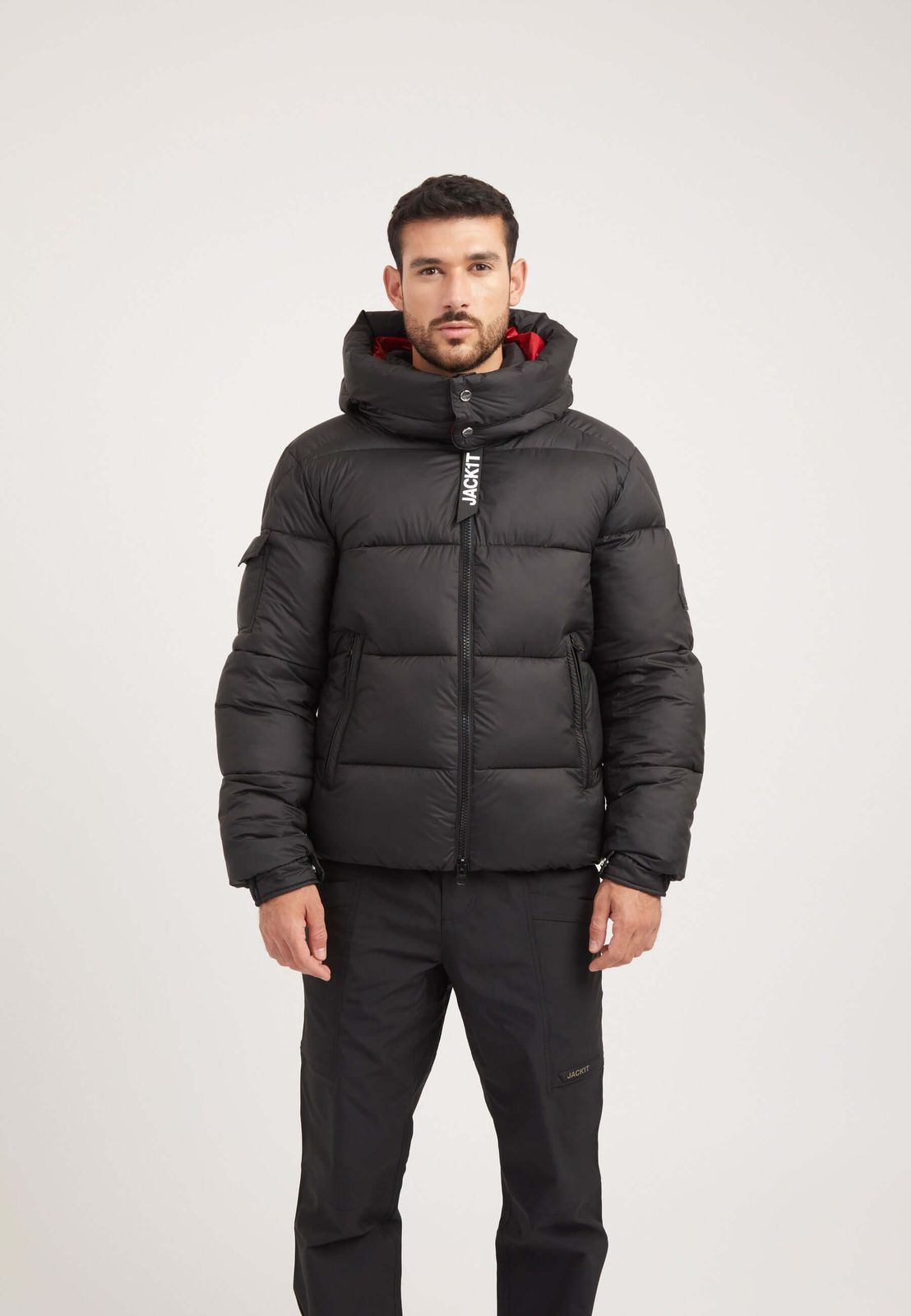 EZ Puffer Racer Jacket Black Cherry Red