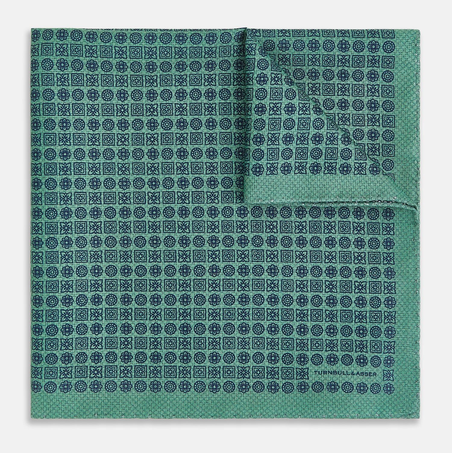 Rosette Green Pocket Square In Silk