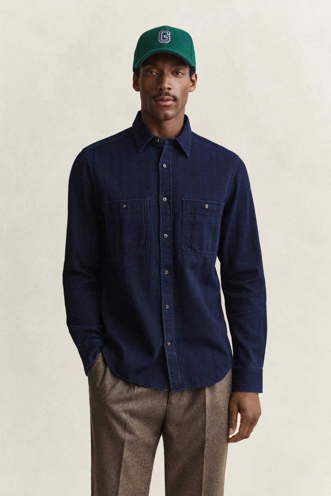 Indigo Herringbone Shirt - DARK BLUE