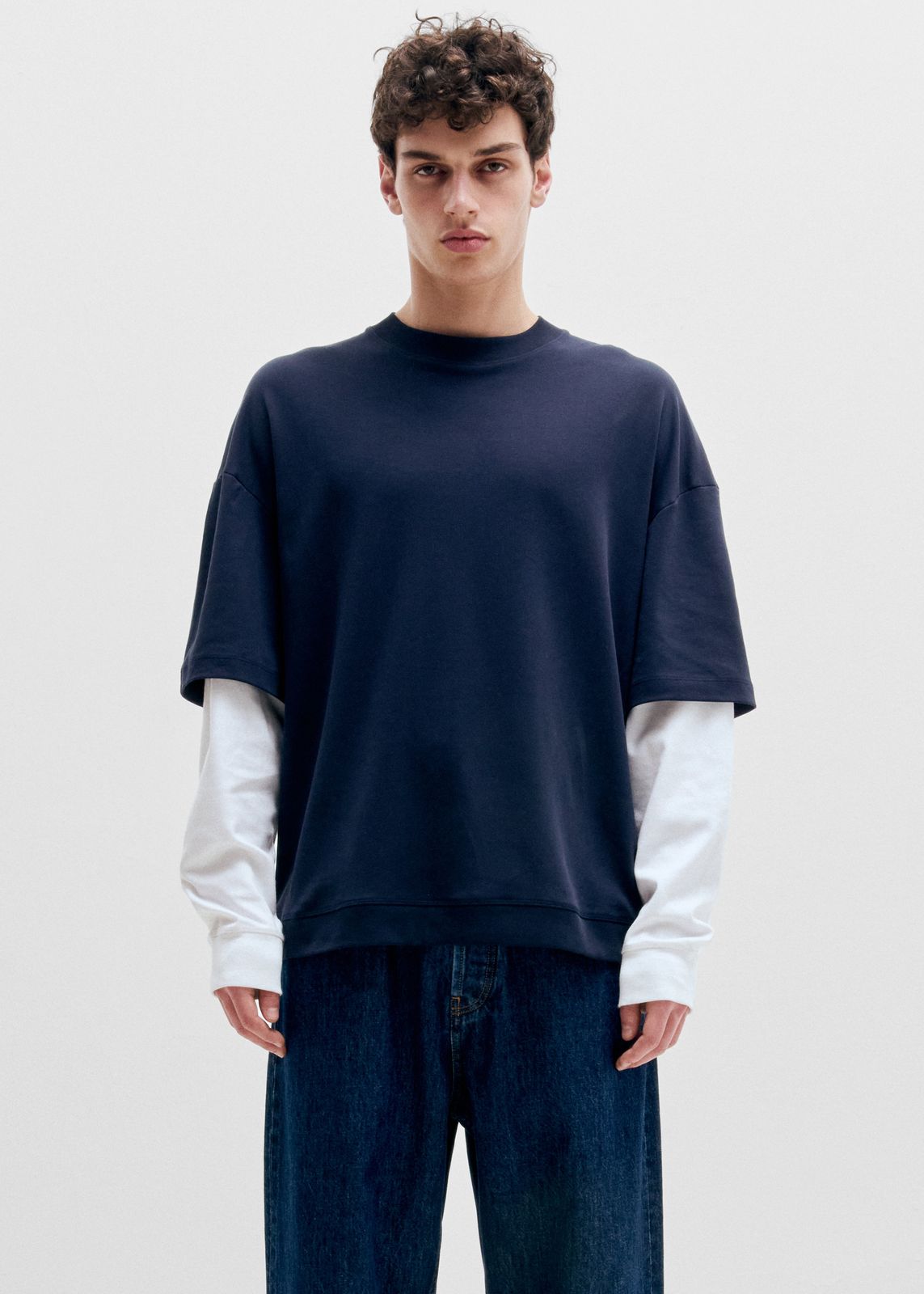 Darkpark Troy Double Colour Sleeve Tee - Dark Blue/white