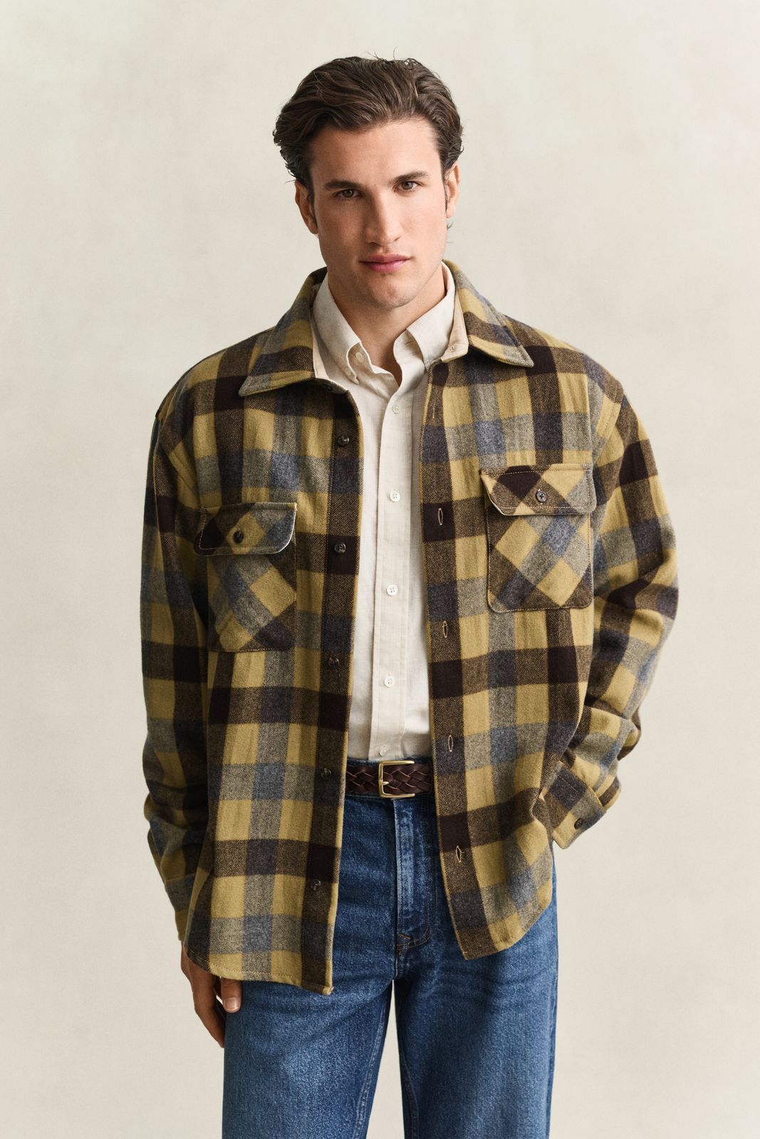 Checked Wool Shirt - WARM KHAKI