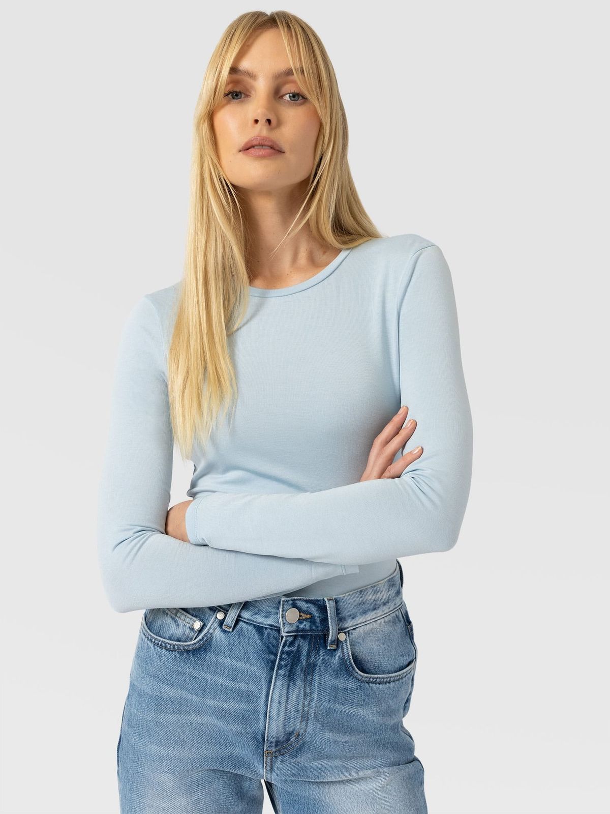 Austen Crew Neck Long Sleeve Tee - Ice Blue