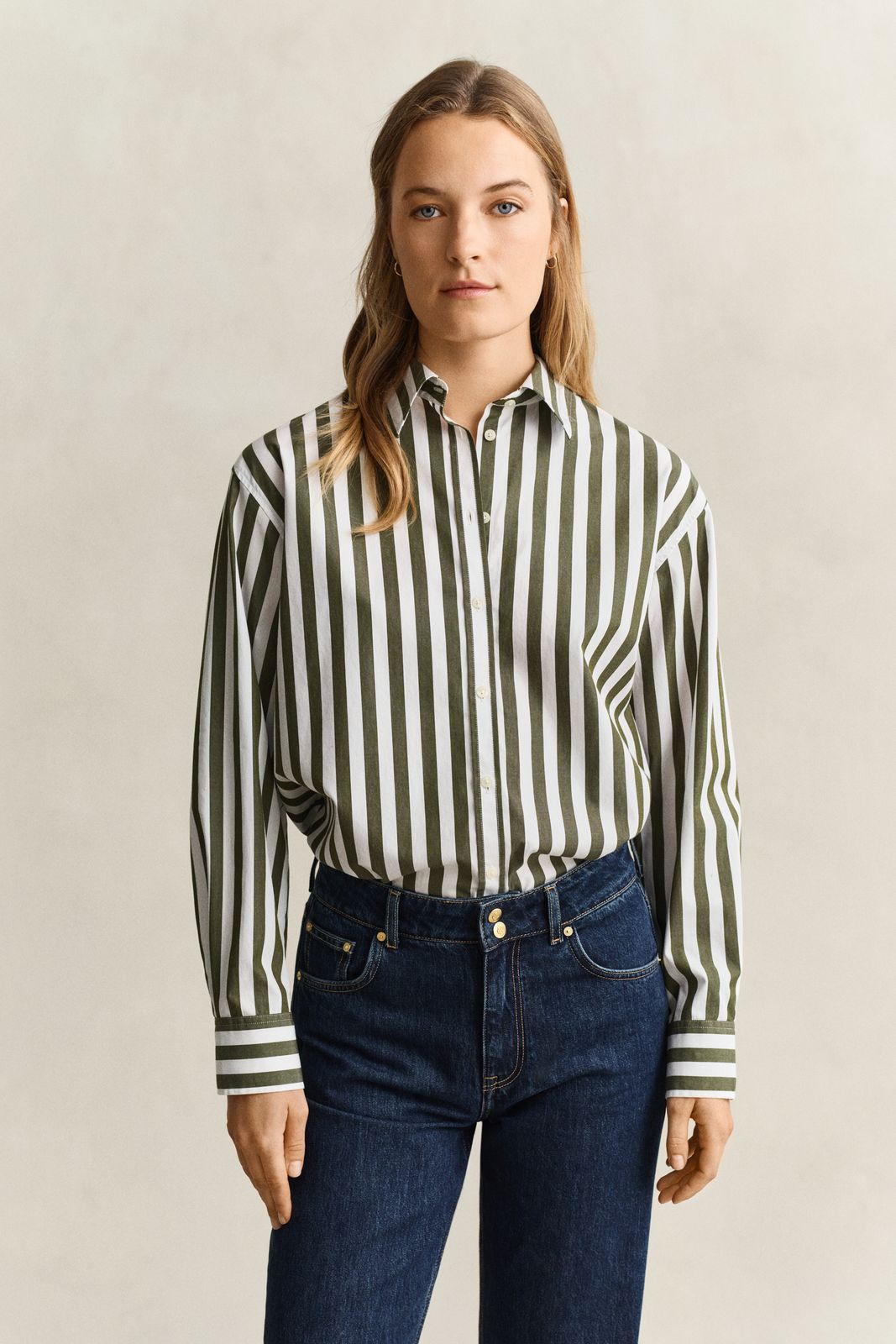 Relaxed Striped Poplin Shirt - COUNTRY GREEN
