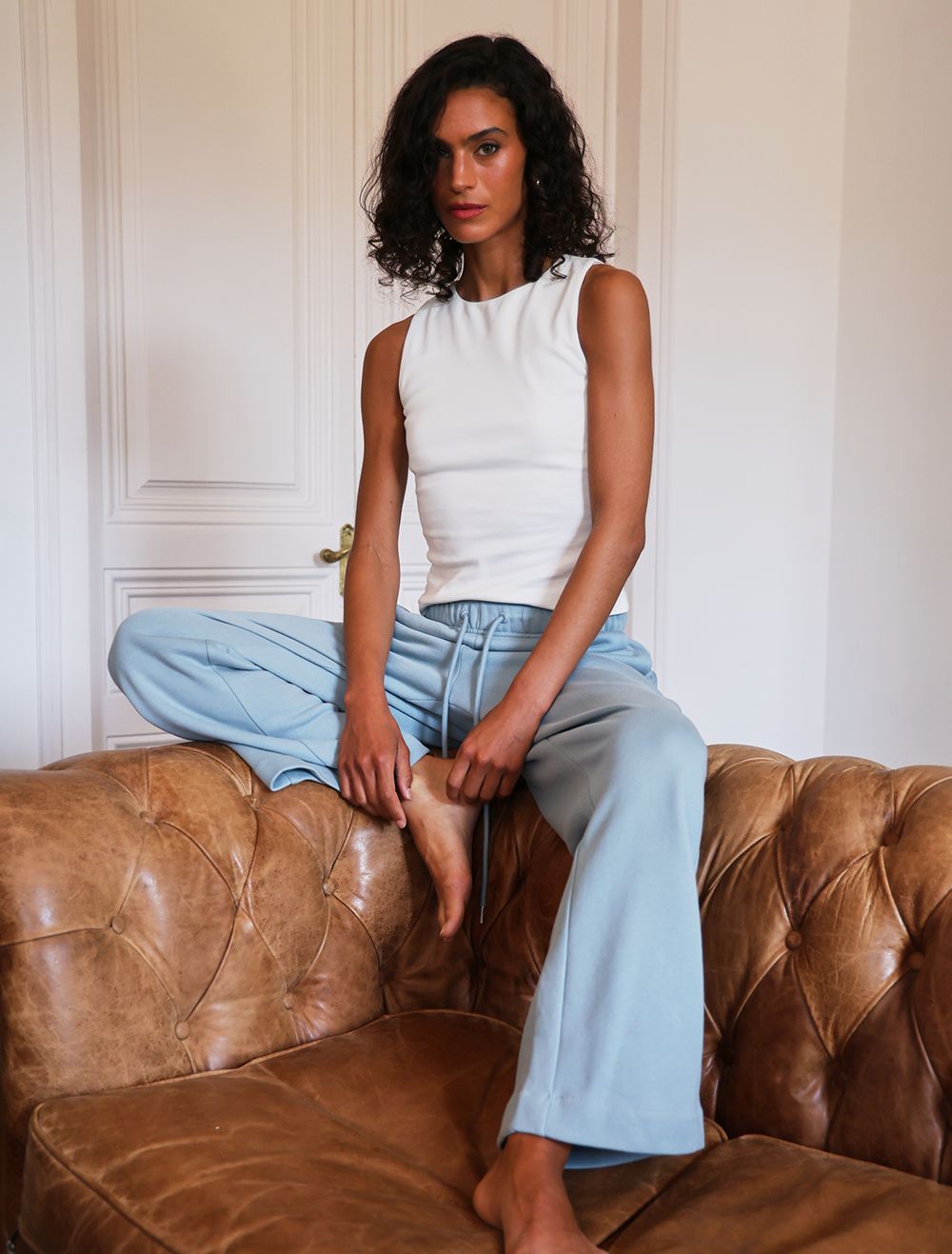 Straight Leg Sweatpant In Powder Blue
