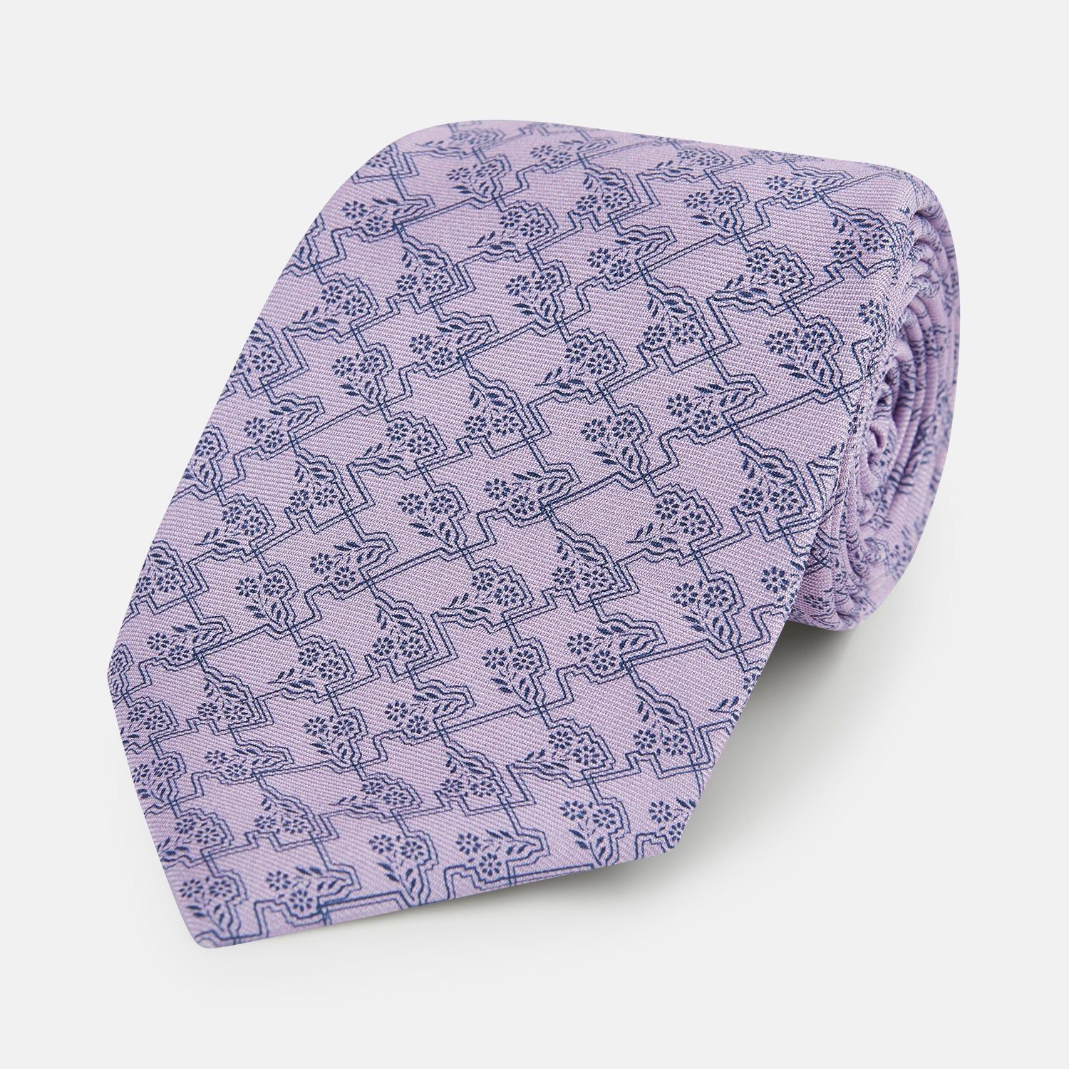 Lilac Floral Jigsaw Printed Silk Tie