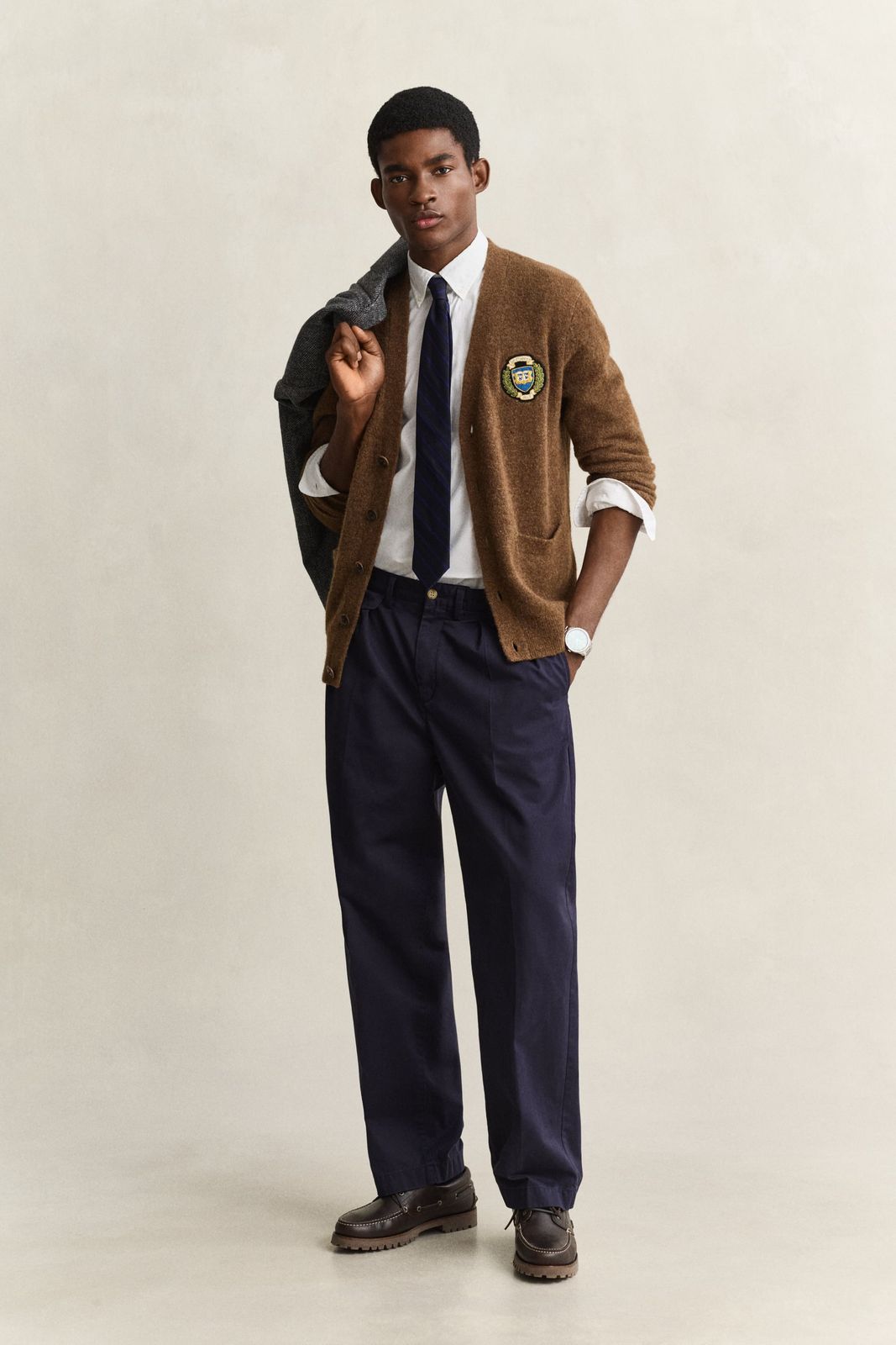 Gant x Yale Brushed Wool Cardigan - HAZELNUT MELANGE