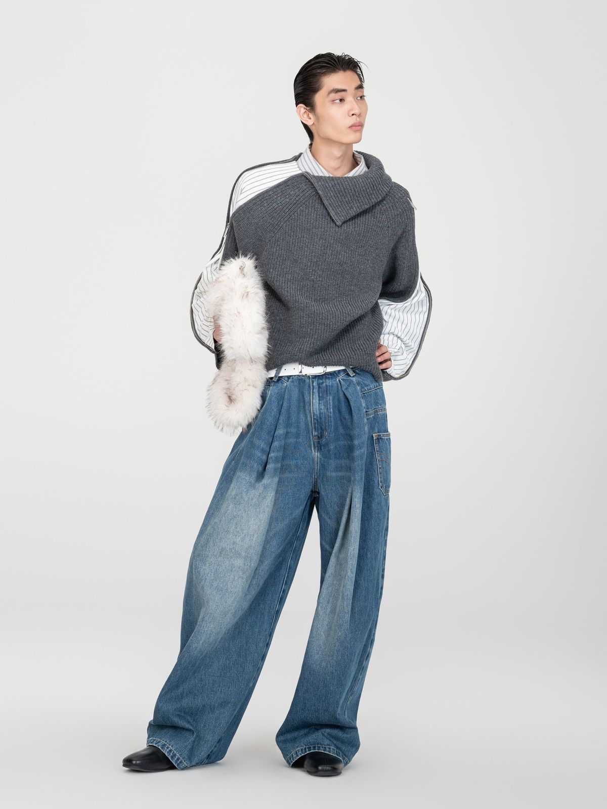 BLUE WASHED DECONSTRUCTED DENIM PANTS