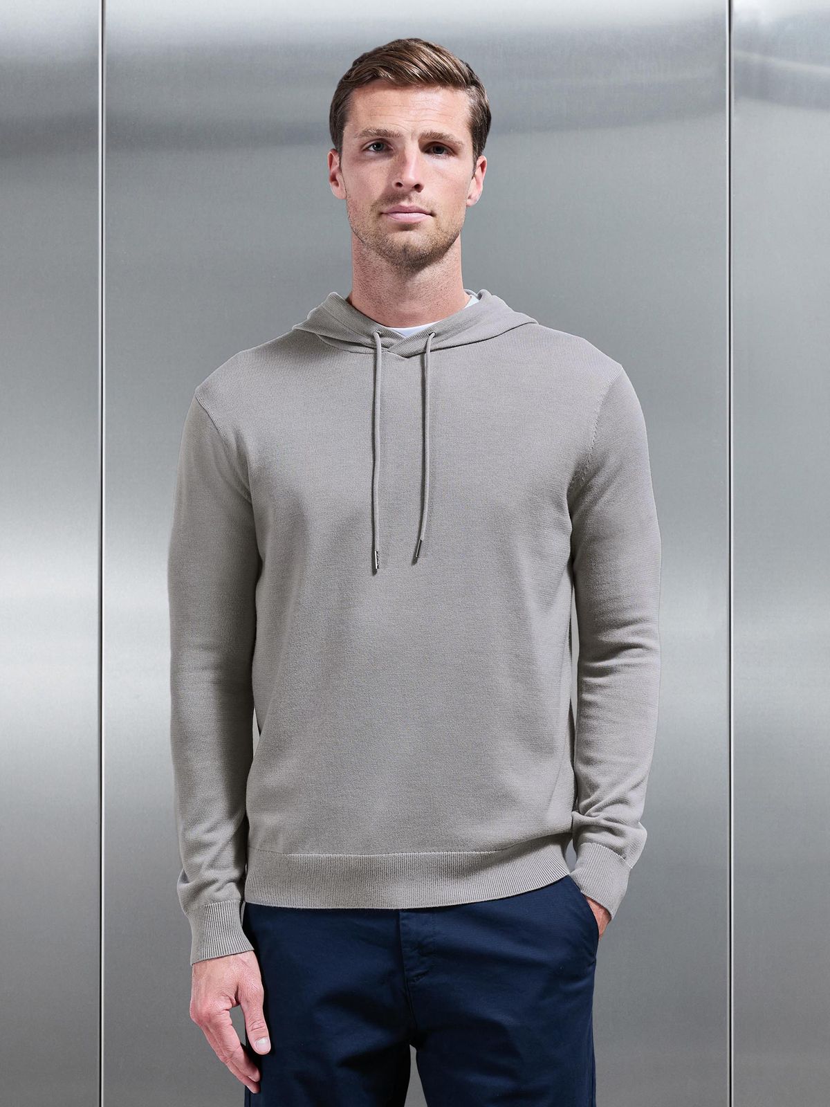 Mercerised Knitted Hoodie in Stone