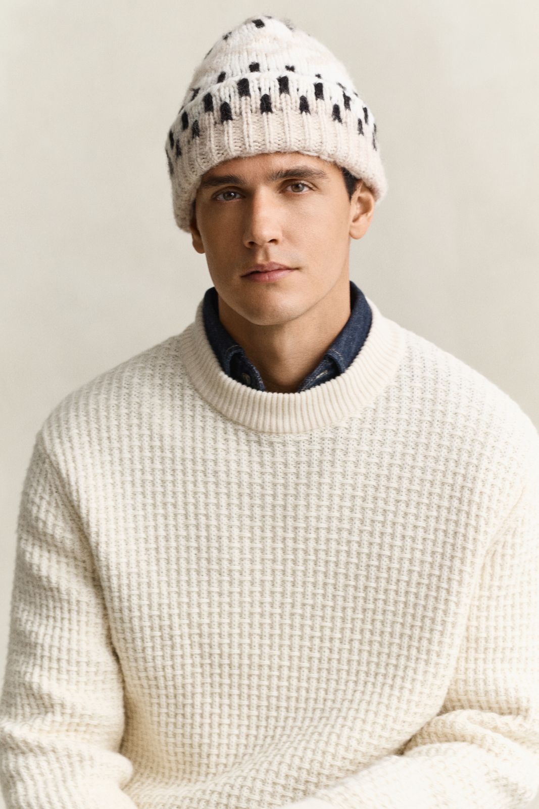 Jacquard Beanie - LIGHT BEIGE MELANGE