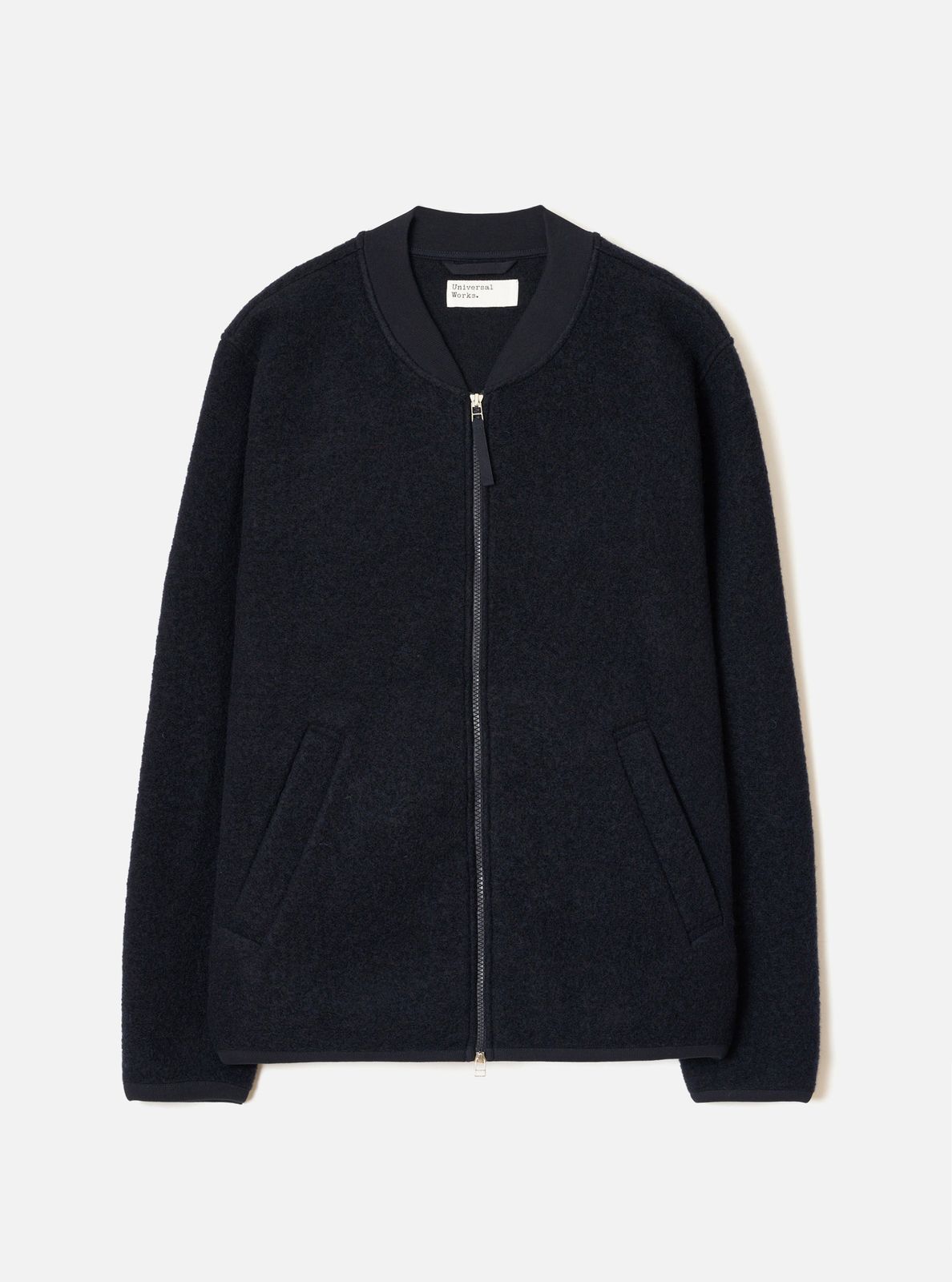 Navy Wool Fleece Zip Bomber Jacket