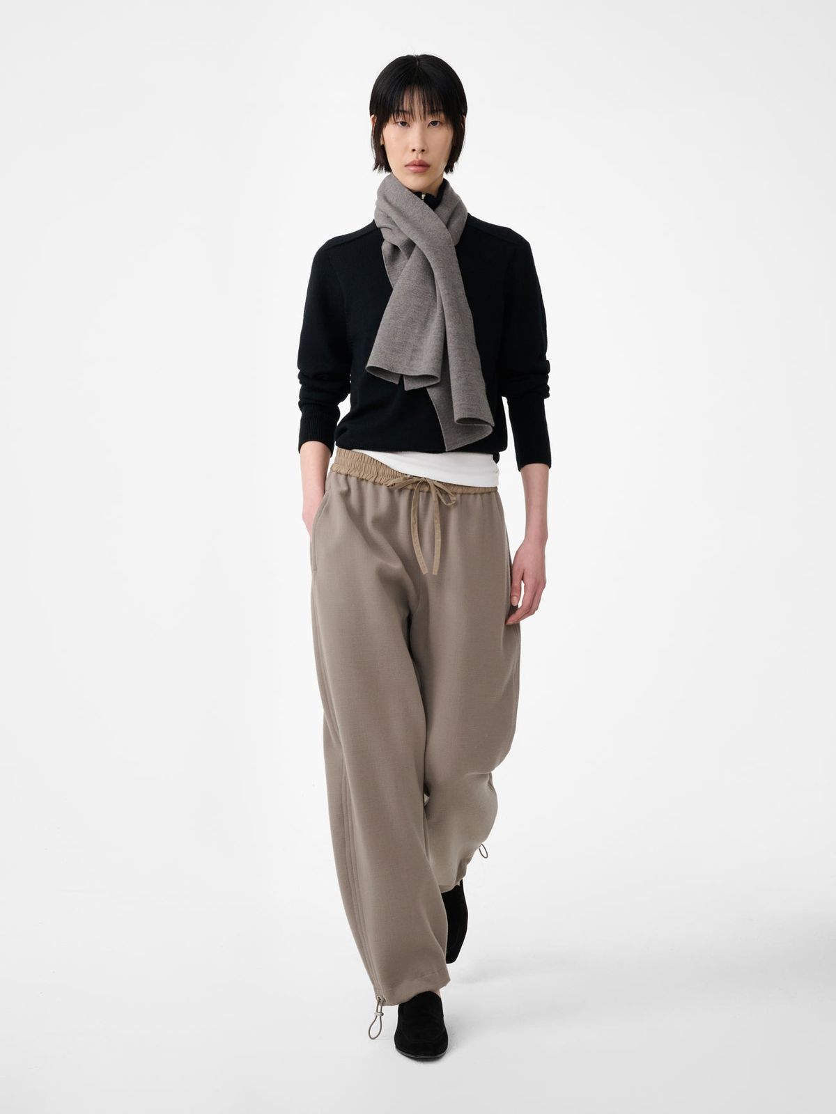 Farr Wool Drawstring Pant In Taupe