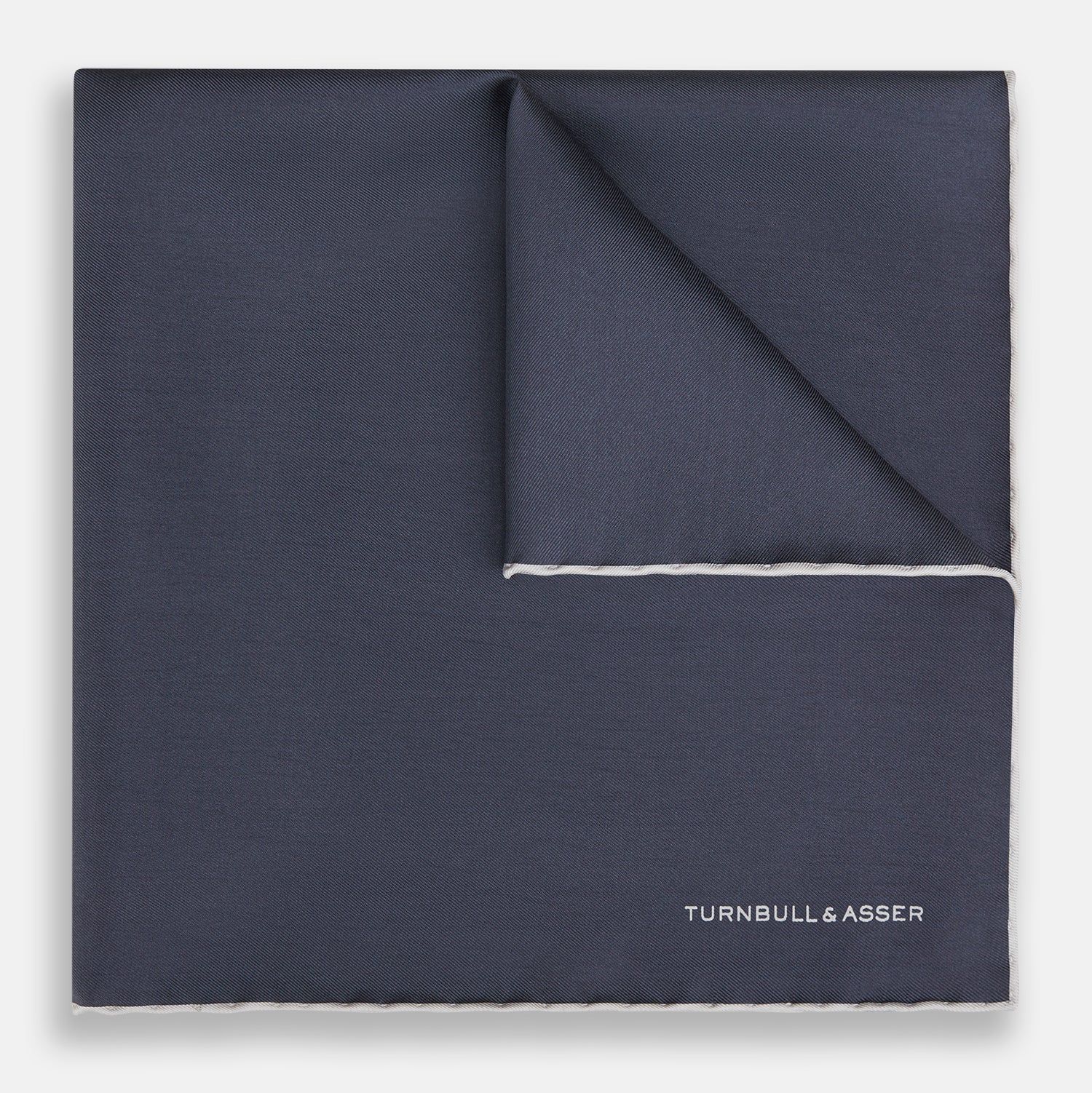 Grey And Ecru Piped Silk Pocket Square