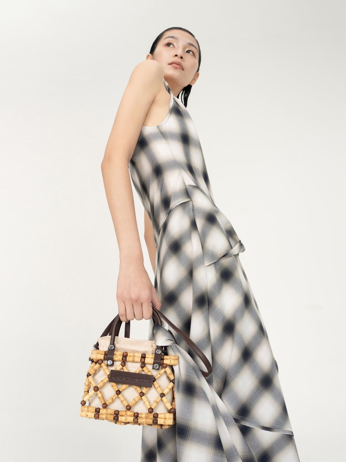 BROWN 2 IN 1 STRAP BAMBOO ROOT WEAVED BAG