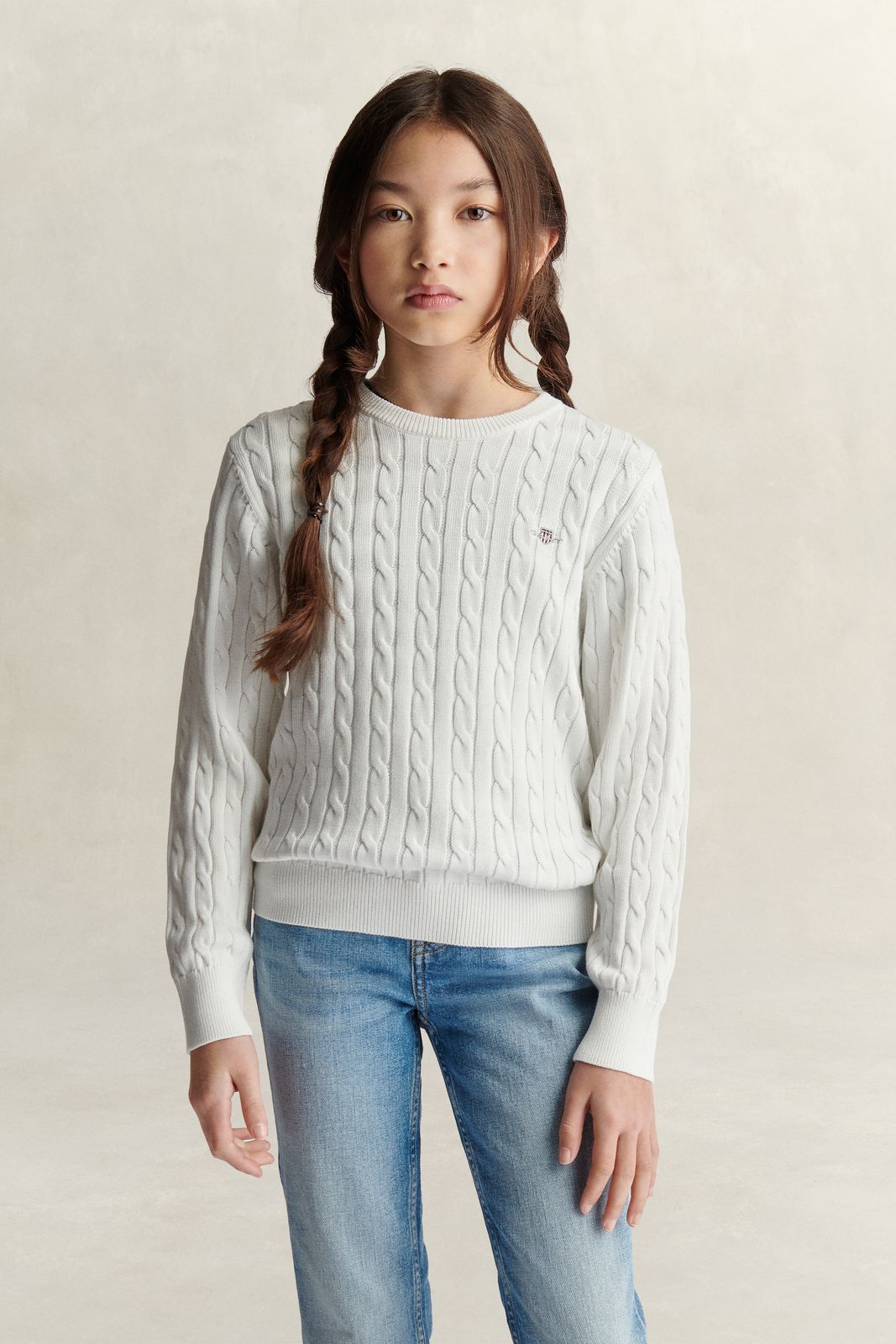 Teen Girls Shield Cable Knit Sweater - EVENING BLUE