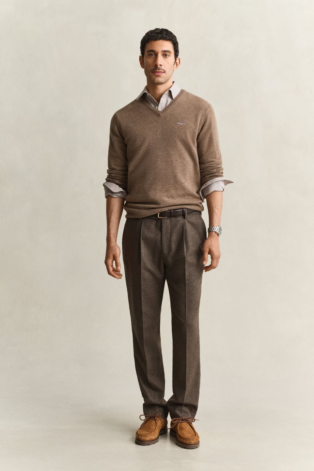 Wool Herringbone Suit Pants - BLACK BROWN