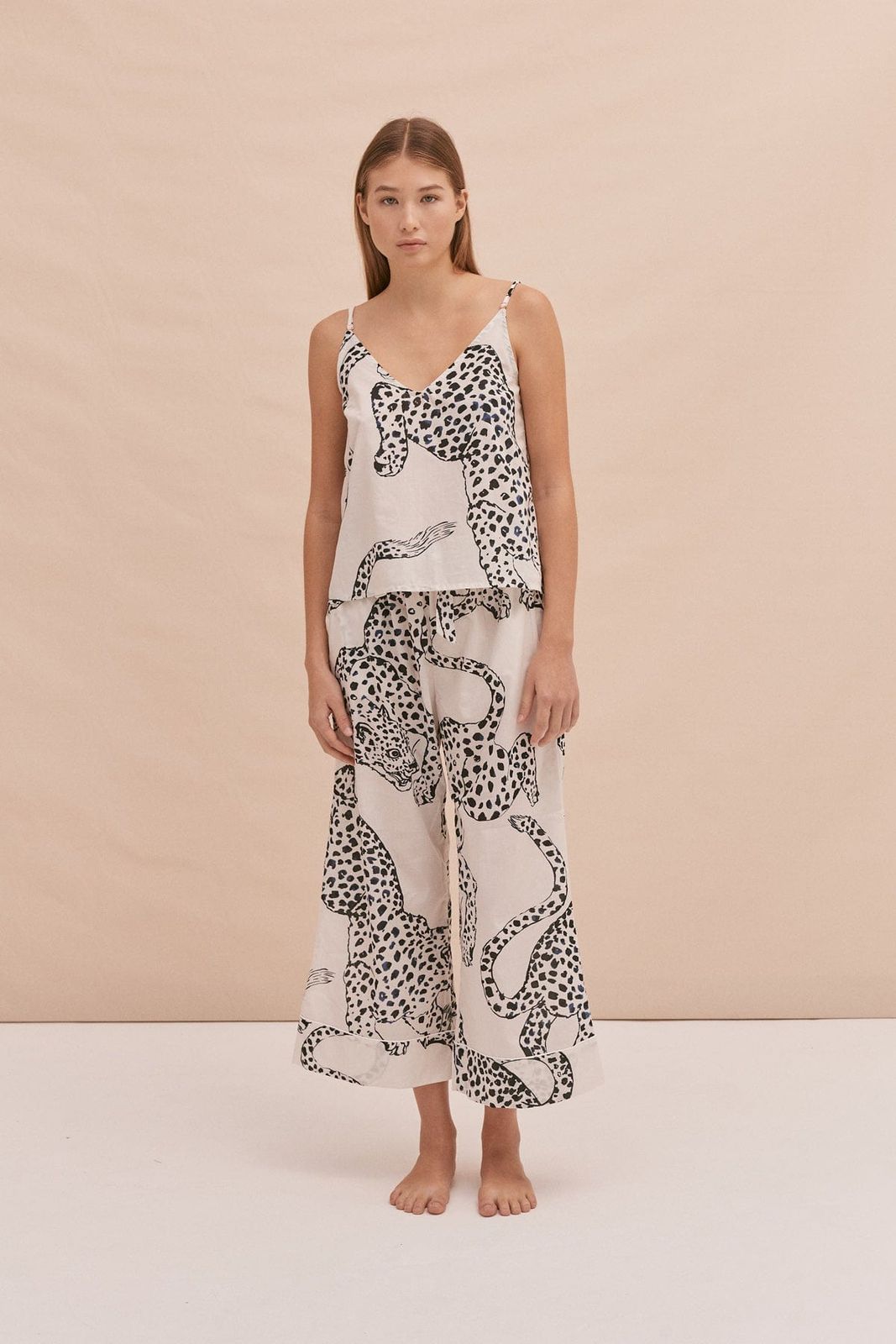 Cami Top And Wide Leg Trouser Set The Jag Print Cream