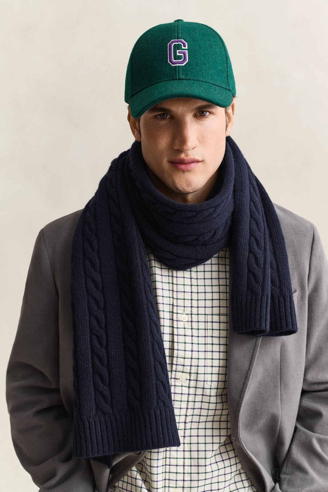 Lambswool Cable Knit Scarf - DARK GREY MELANGE