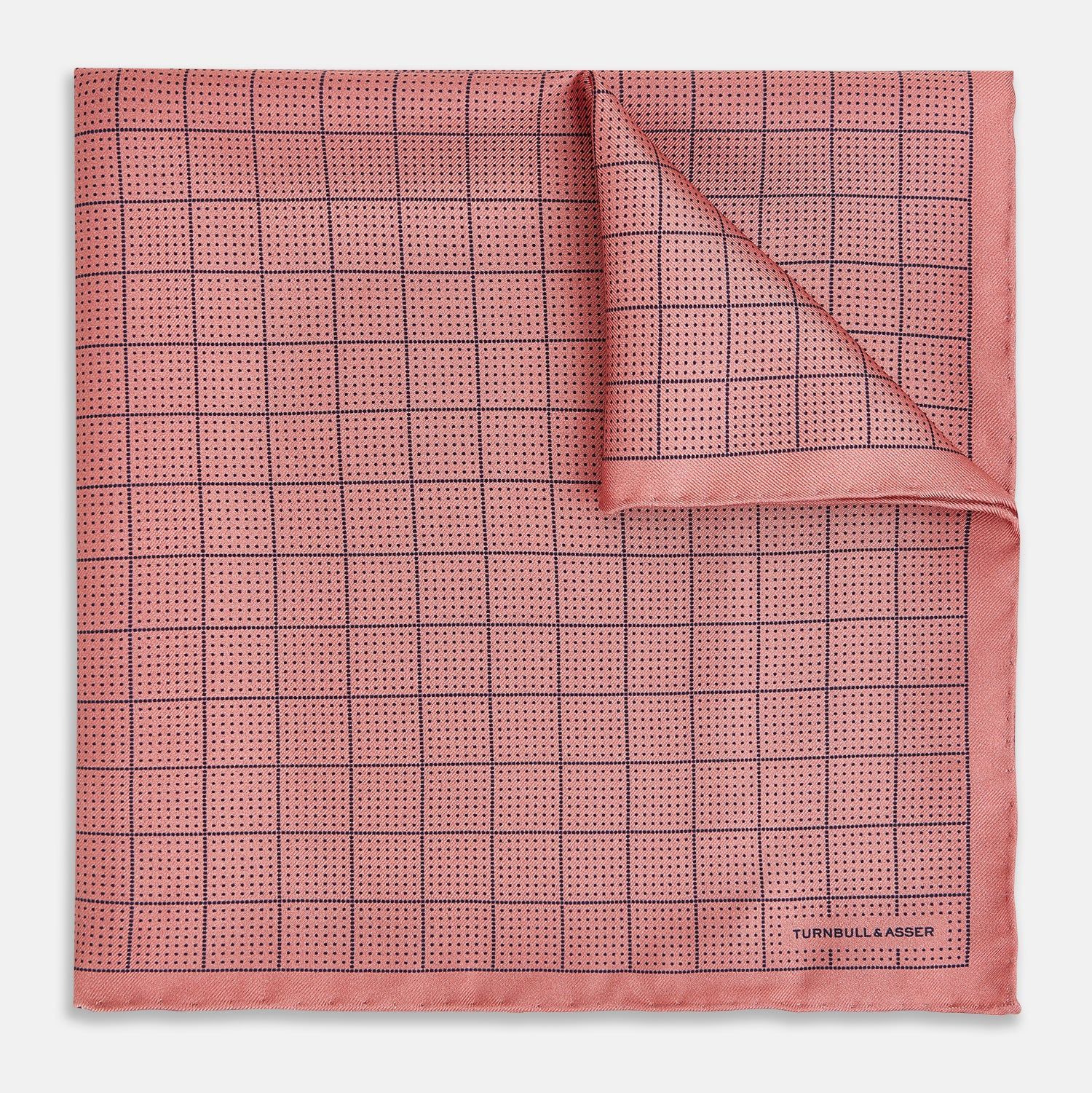 Checked Pink Pocket Square In Silk
