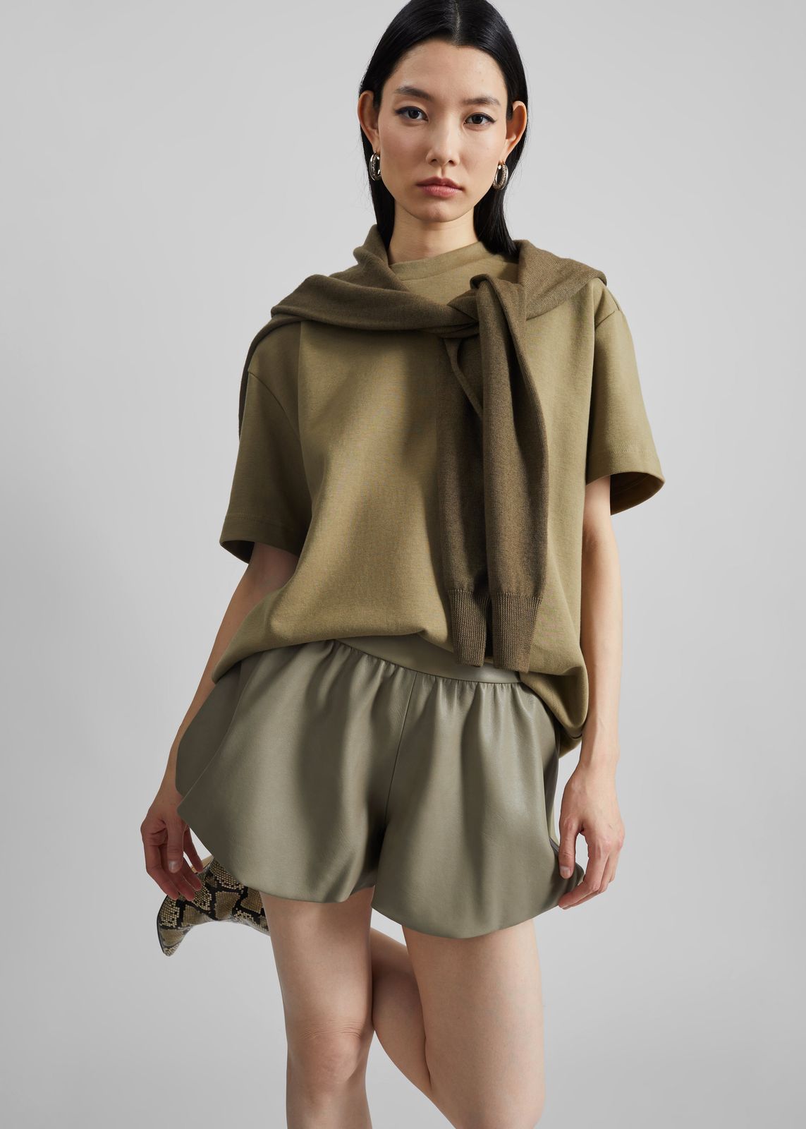 Alina Faux Leather Bubble Hem Shorts - Sage