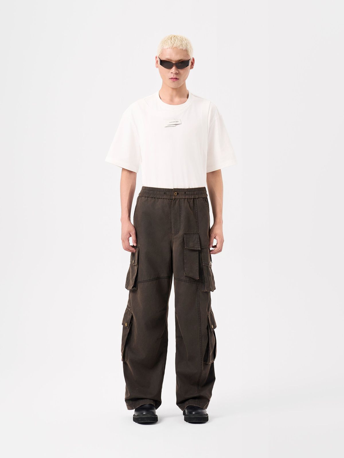 BROWN DECONSTRUCTED WASHED UTILITY PANTS