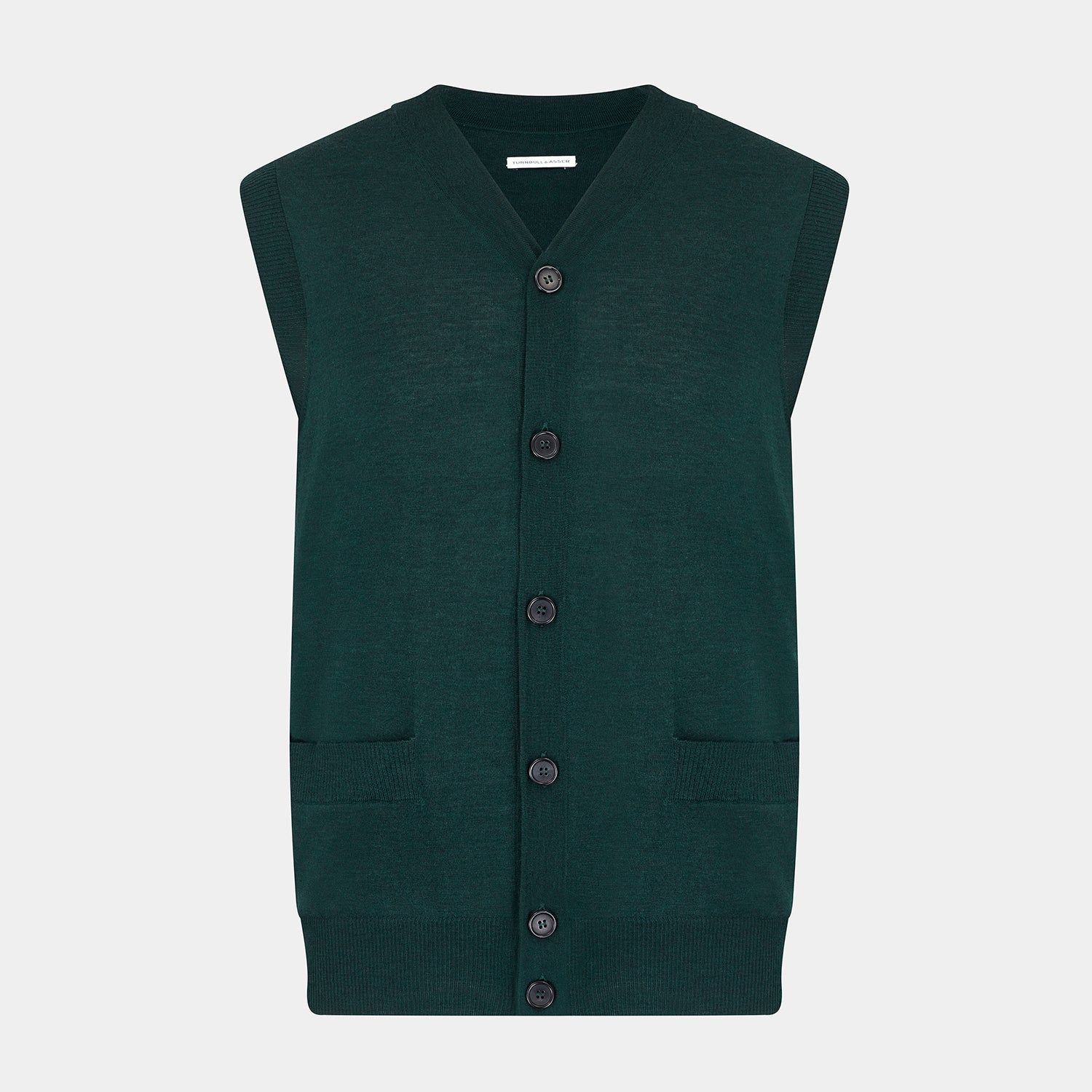 Petrol Green Fine Merino V-neck Sleeveless Cardigan