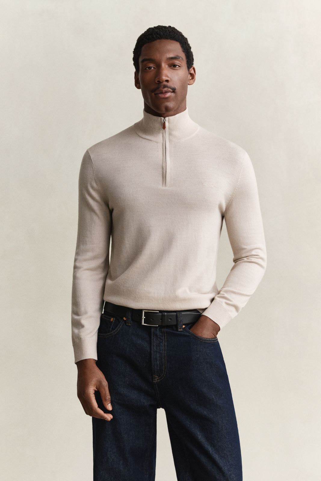 Merino Wool Half-Zip Sweater - MARINE