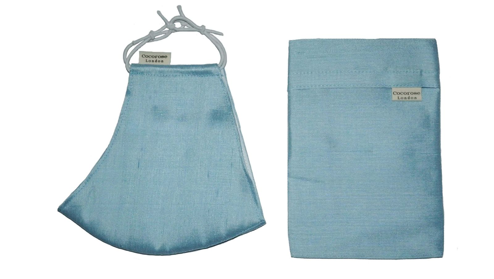 Silk Face Mask with Filter Pocket and Matching Silk Pouch - Sky Blue