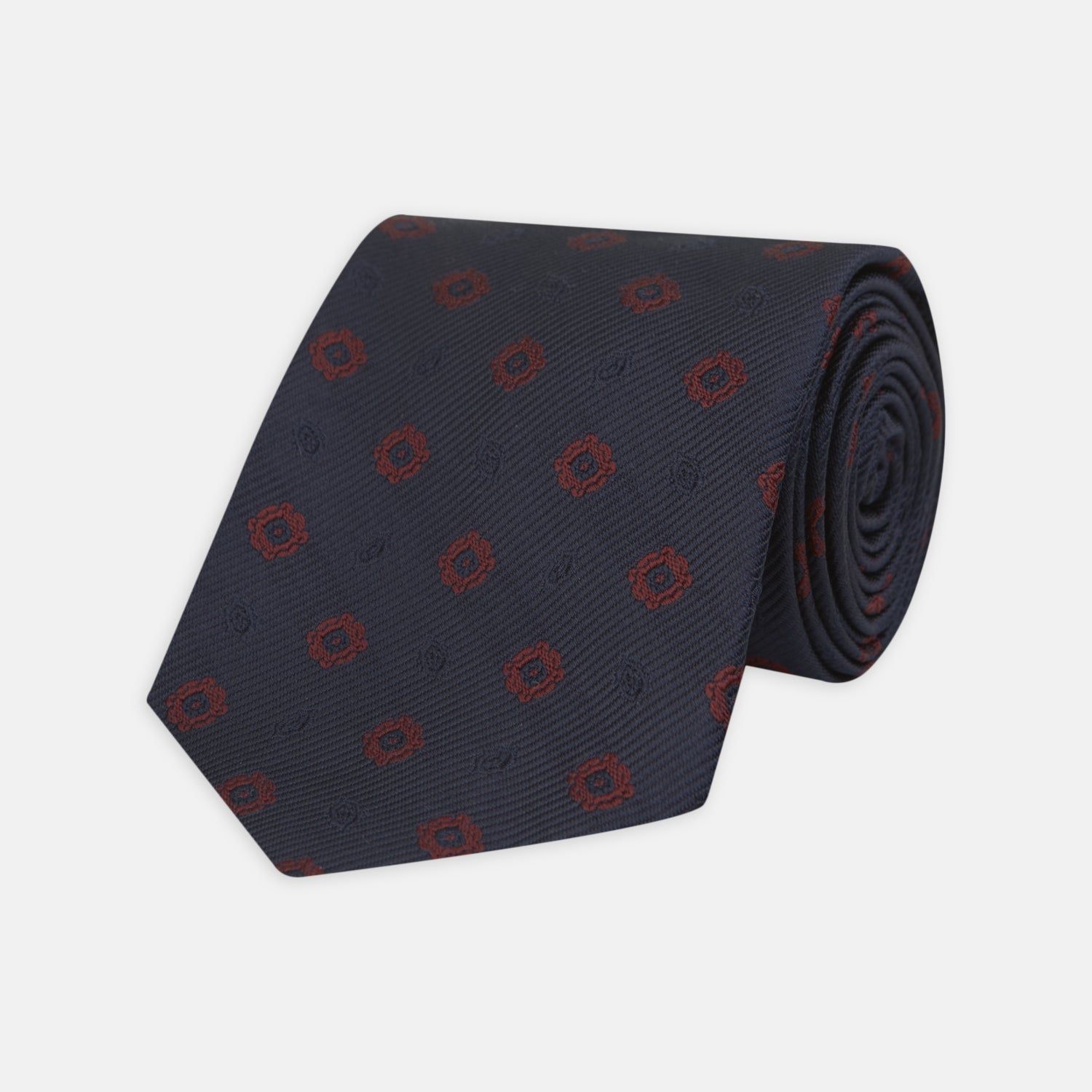 Navy And Burgundy Emblem Spot Silk Tie